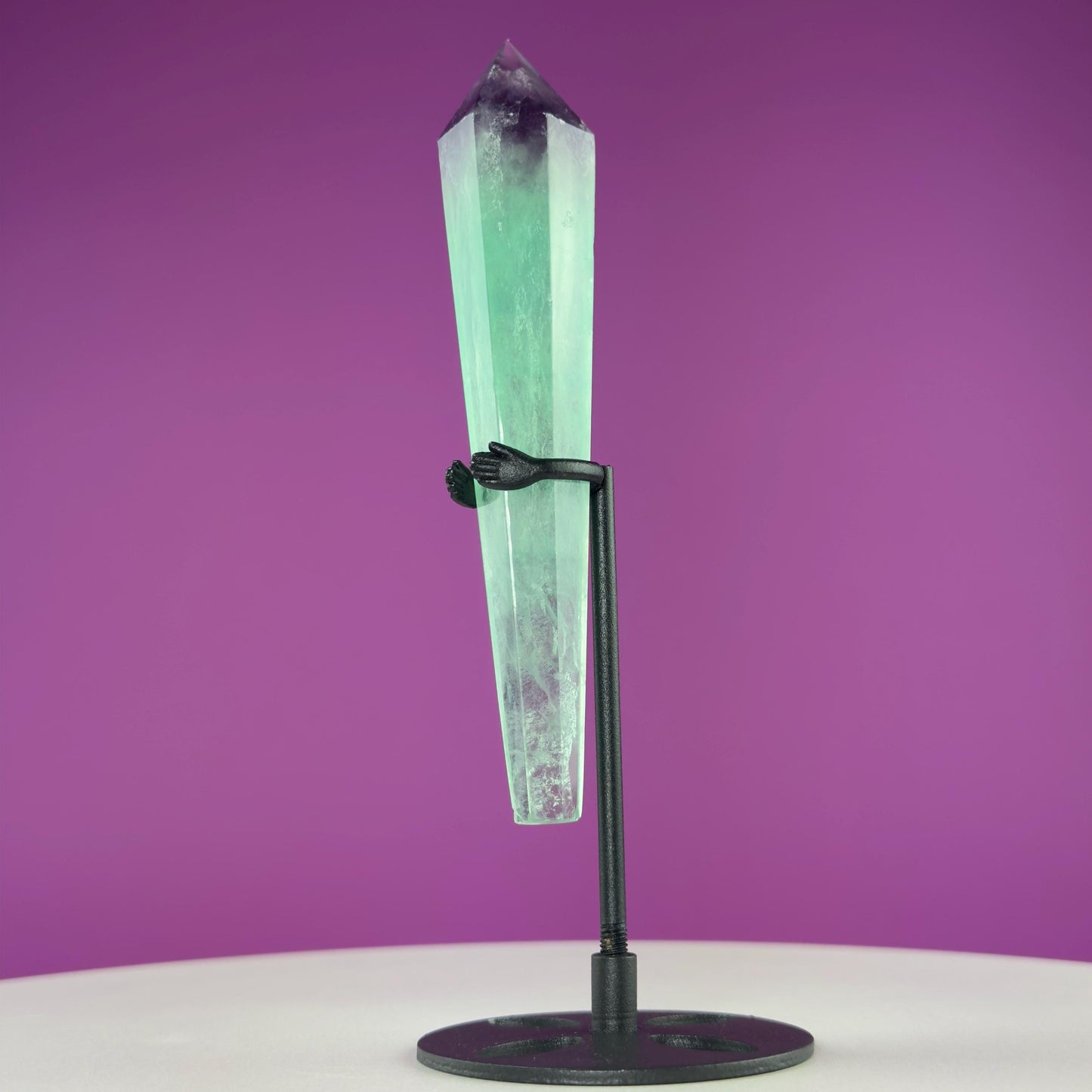 Green Fluorite Scepter and Black Metal Stand