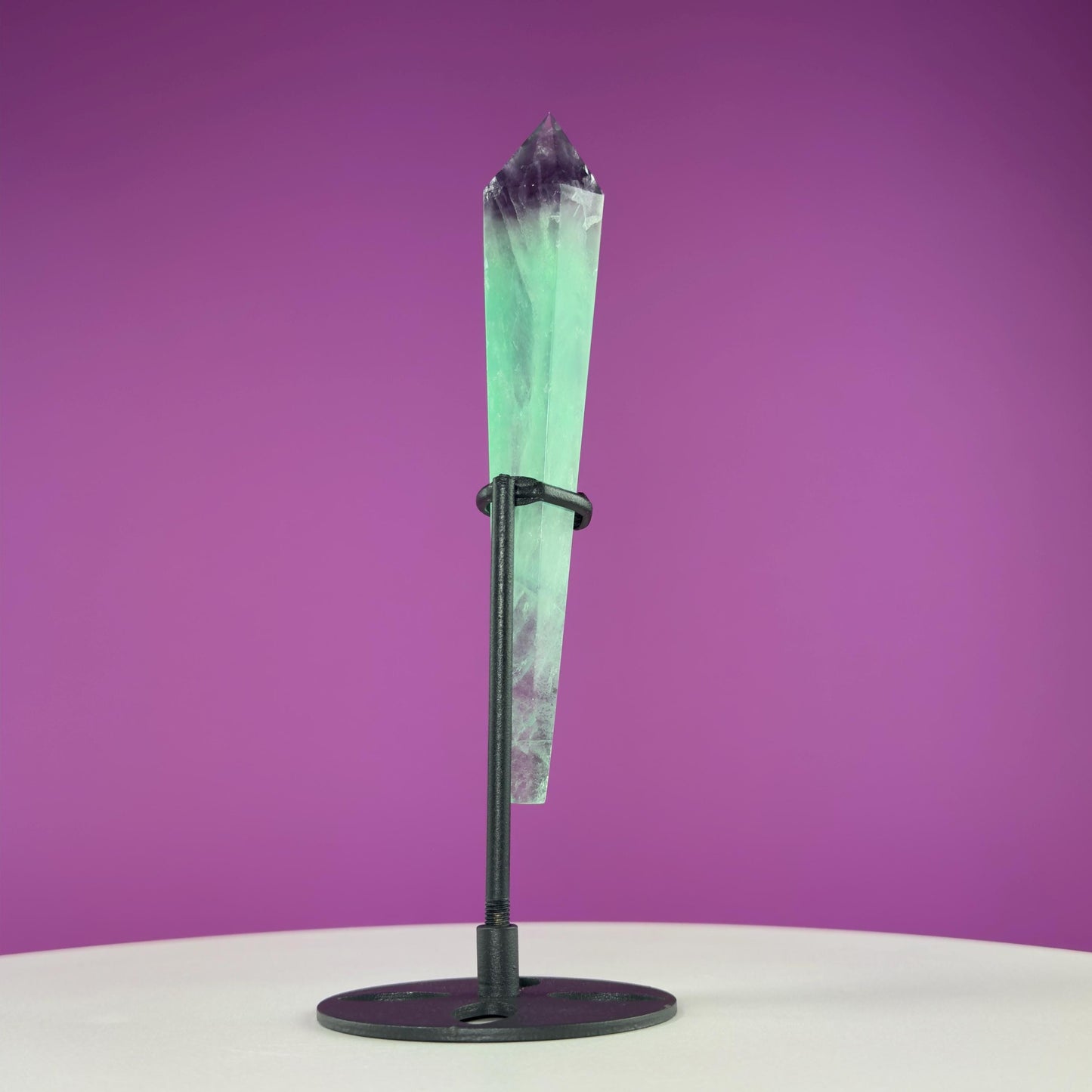 Green Fluorite Scepter and Black Metal Stand