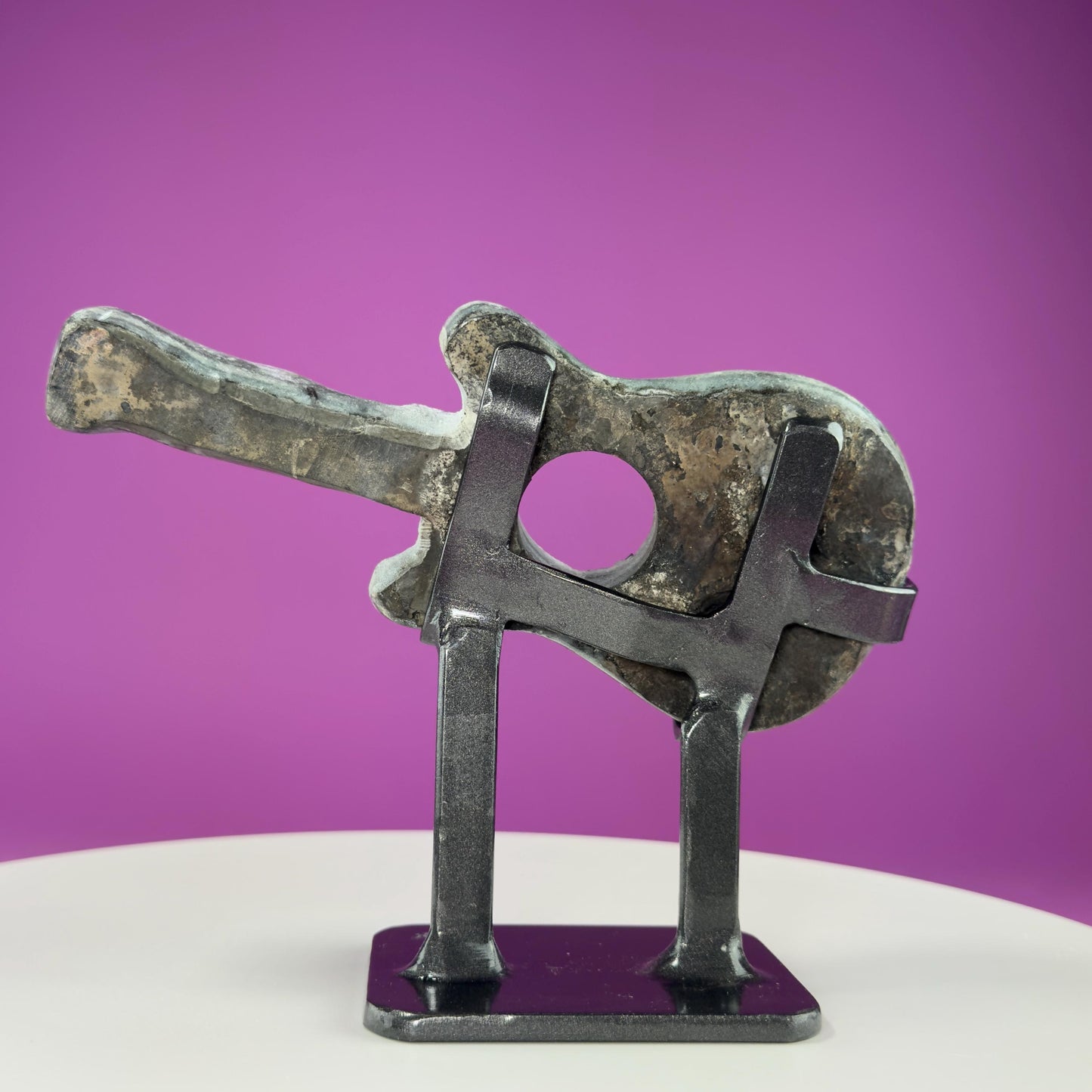 Amethyst Guitar Carving (Uruguay) (Includes Heavy Black Metal Custom Stand), Collectors Piece