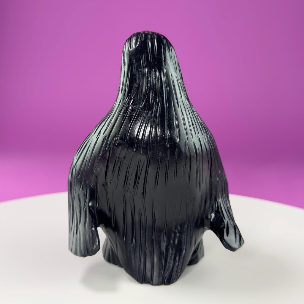 Chrysanthemum Stone Penguin Carving with Natural Flower Formation