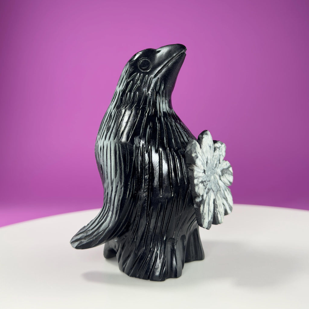 Chrysanthemum Stone Penguin Carving with Natural Flower Formation