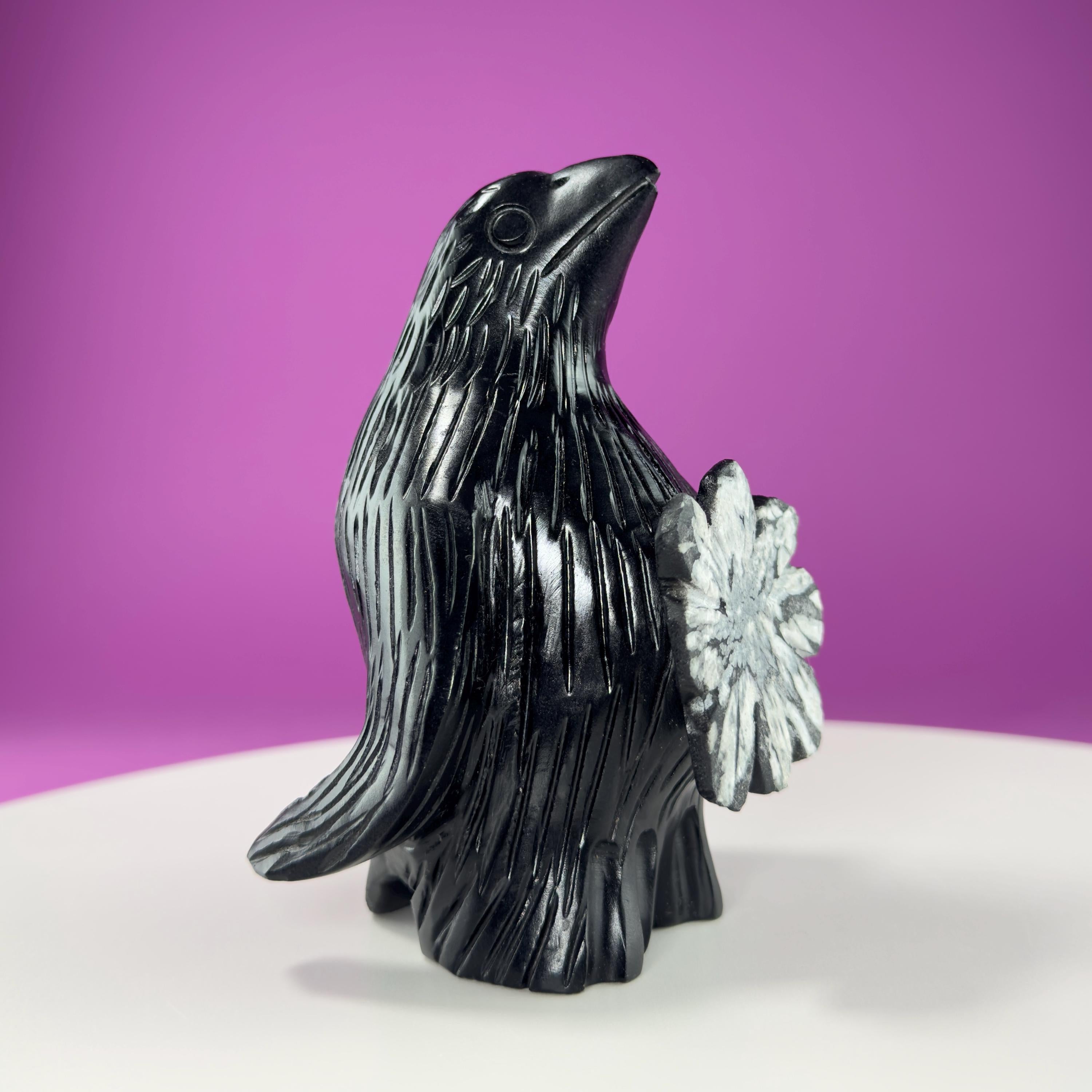 Chrysanthemum Stone Penguin Carving with Natural Flower Formation