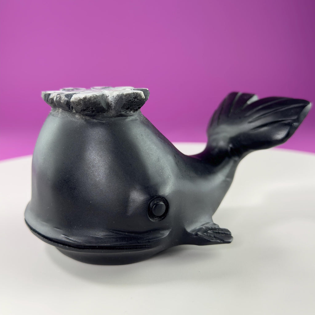Chrysanthemum Stone Whale Carving with Natural Flower Formation