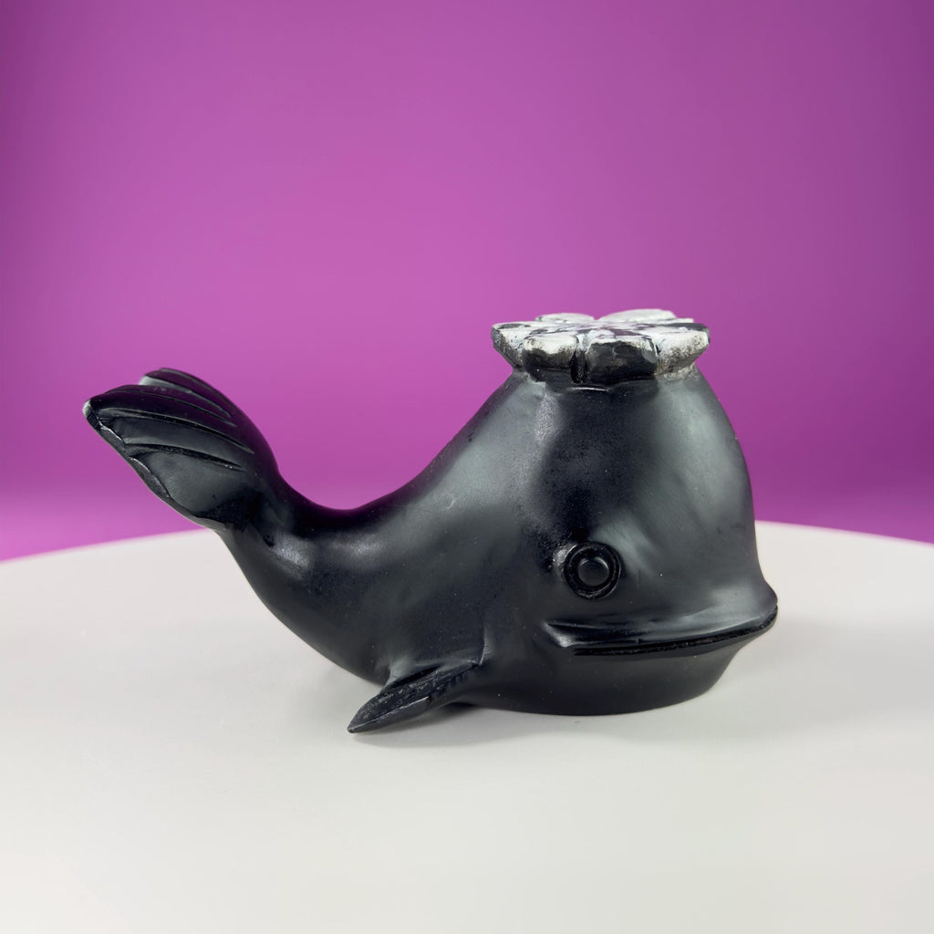 Chrysanthemum Stone Whale Carving with Natural Flower Formation