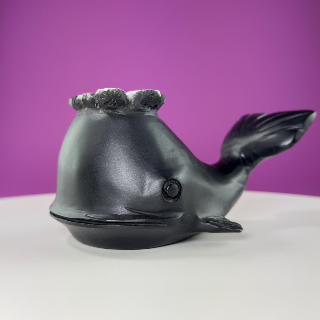 Chrysanthemum Stone Whale Carving with Natural Flower Formation