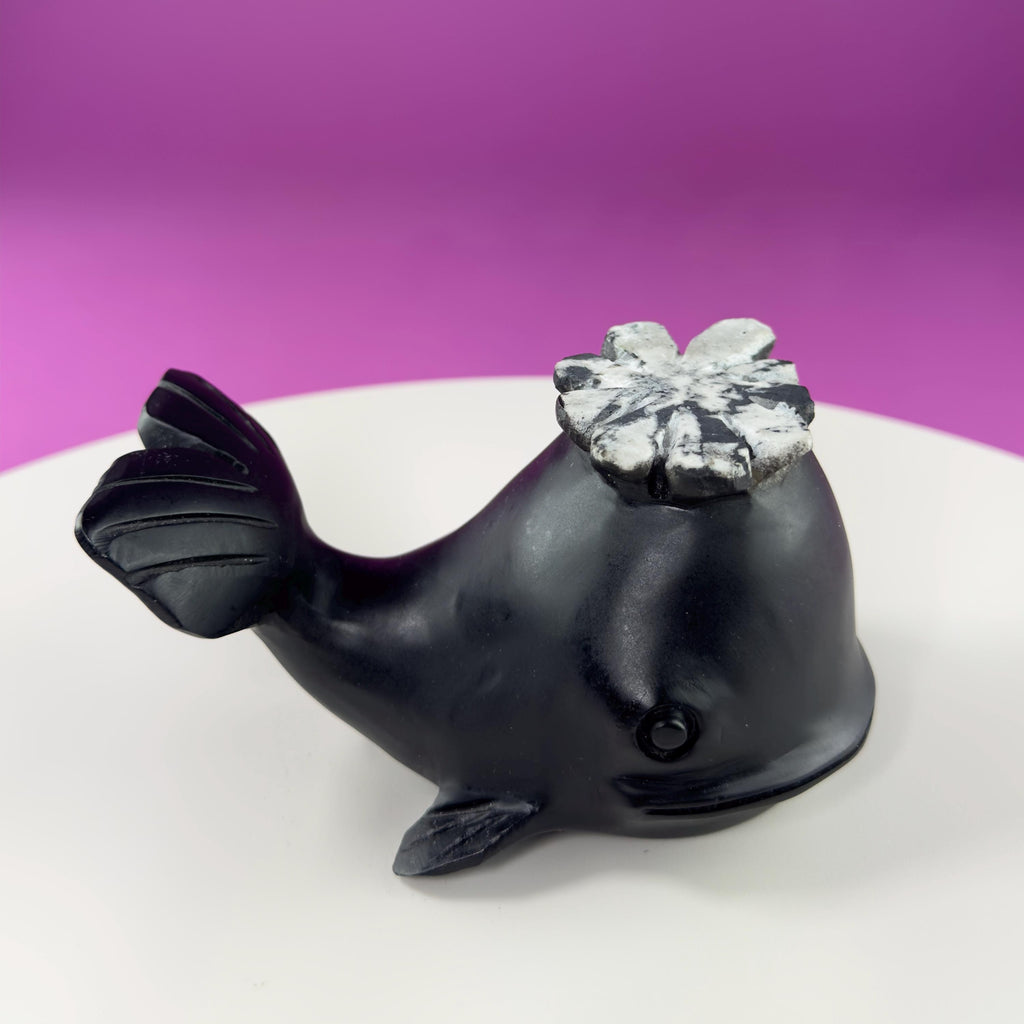 Chrysanthemum Stone Whale Carving with Natural Flower Formation