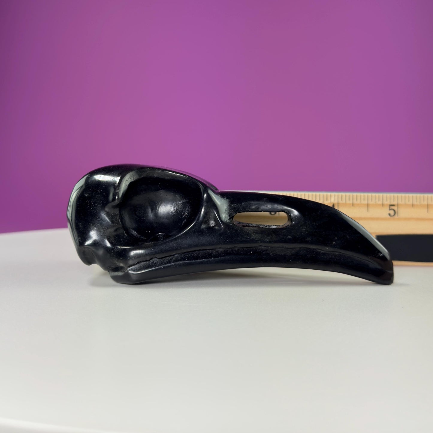 Black Obsidian Raven Skull Carving