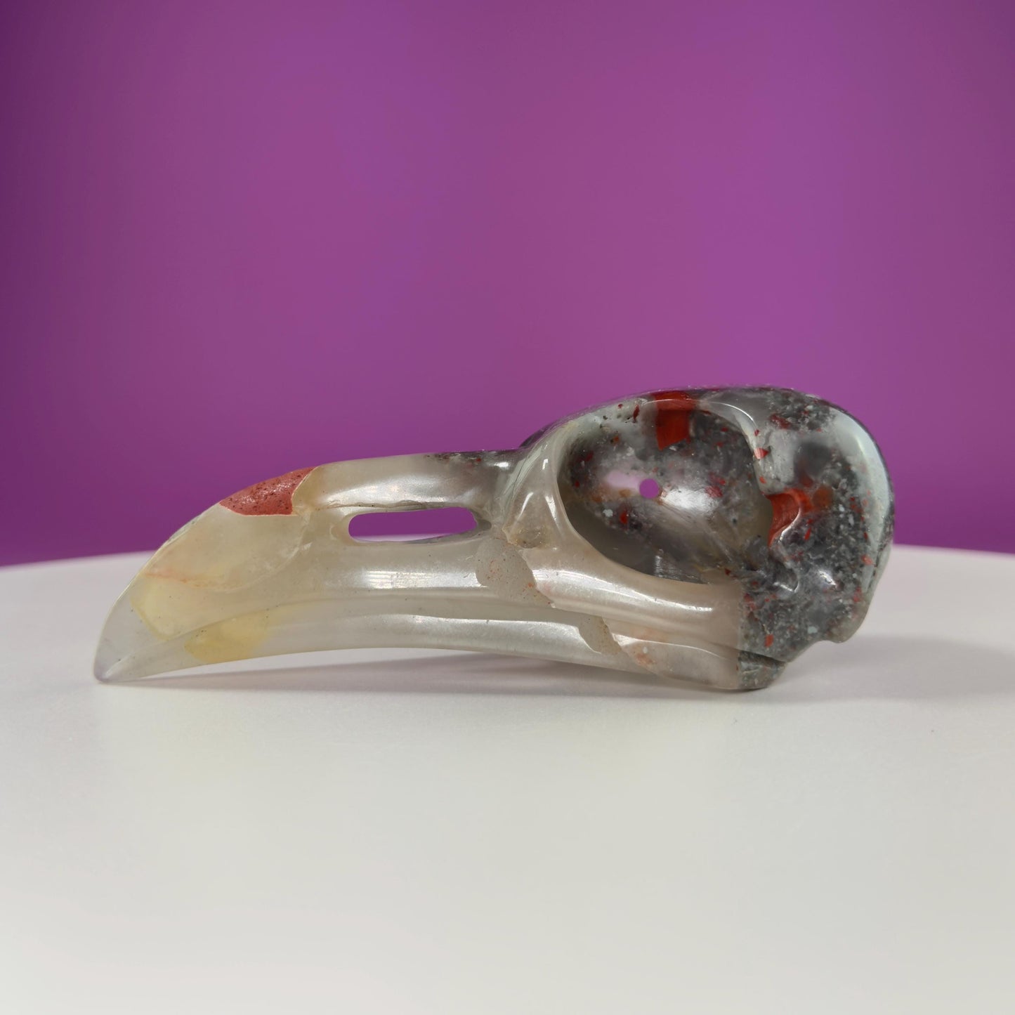 African Bloodstone Raven Skull Carving