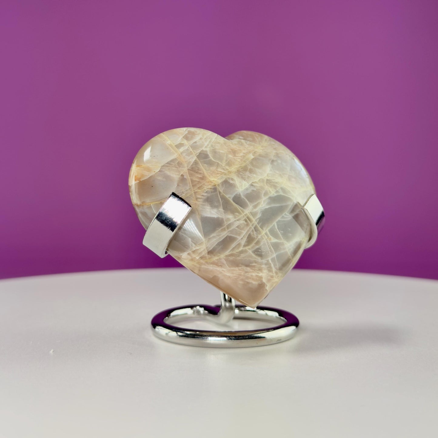 Moonstone Heart (Includes Silver Metal Stand)