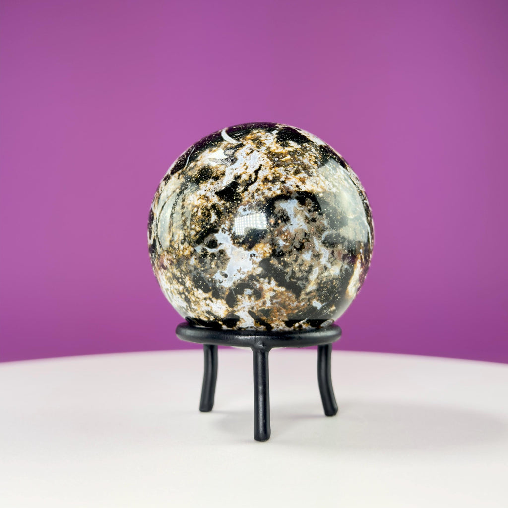 Sea Jasper Sphere on Black Wrought Iron Stand