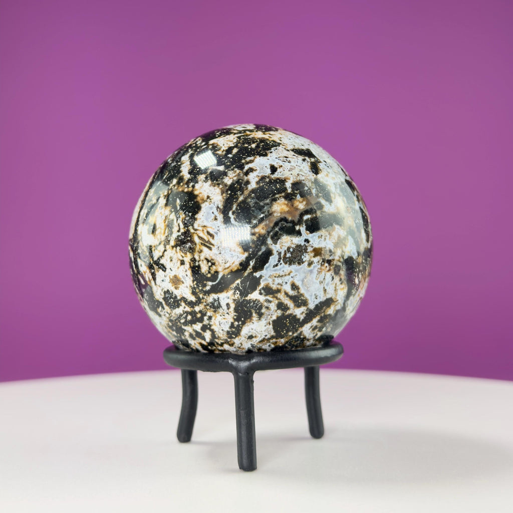 Sea Jasper Sphere on Black Wrought Iron Stand