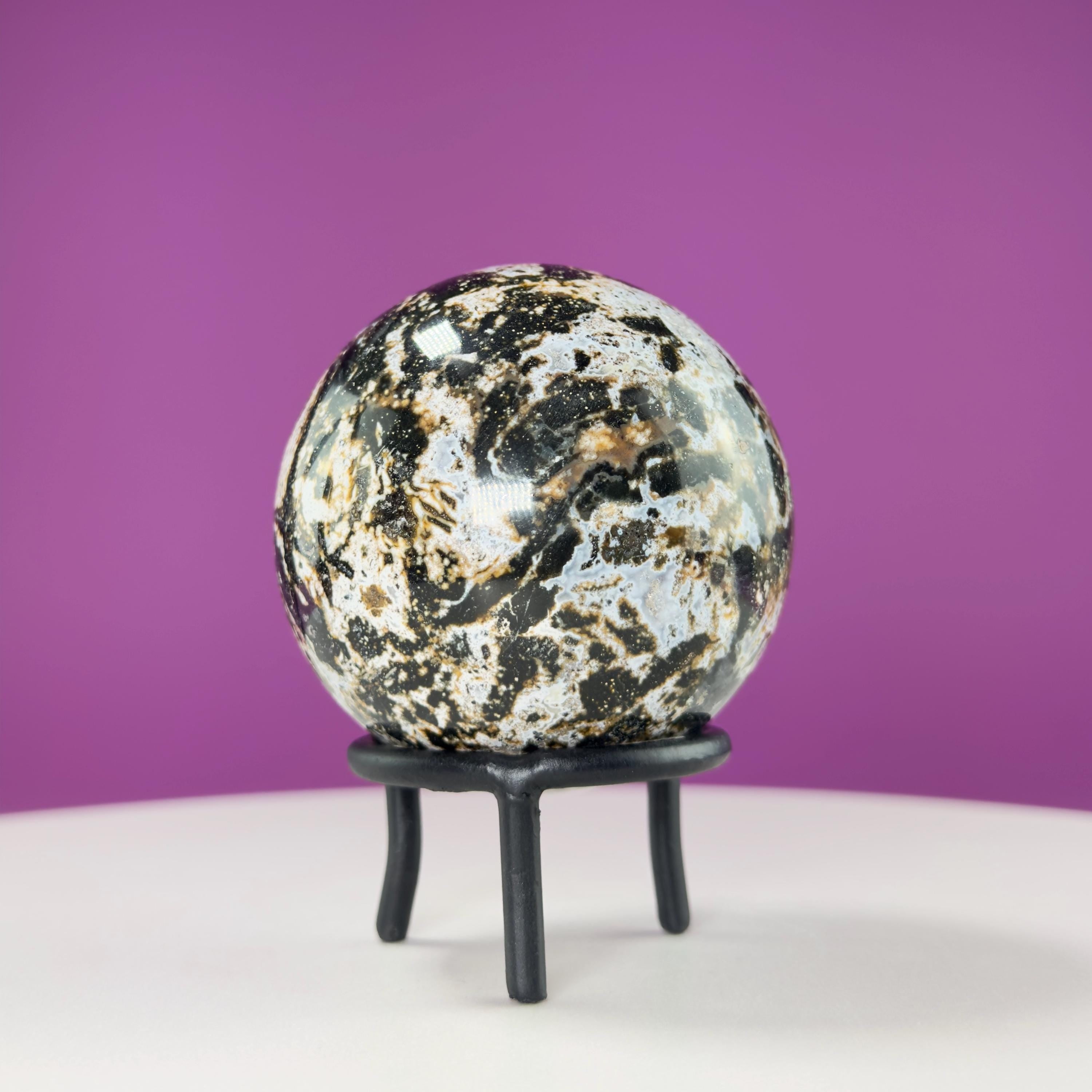 Sea Jasper Sphere on Black Wrought Iron Stand