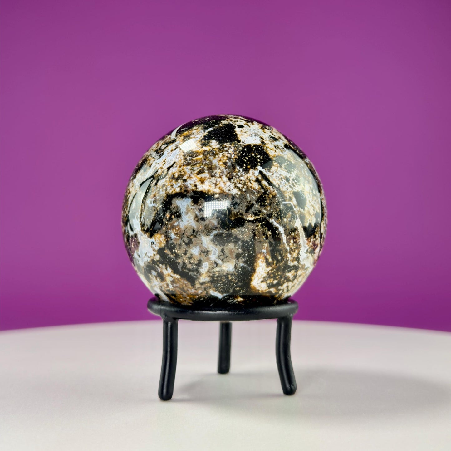 Sea Jasper Sphere on Black Wrought Iron Stand