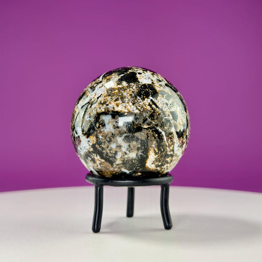 Sea Jasper Sphere on Black Wrought Iron Stand