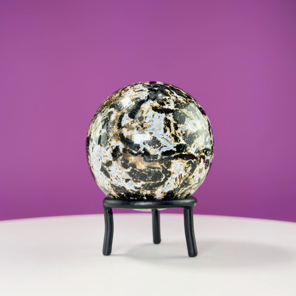 Sea Jasper Sphere on Black Wrought Iron Stand