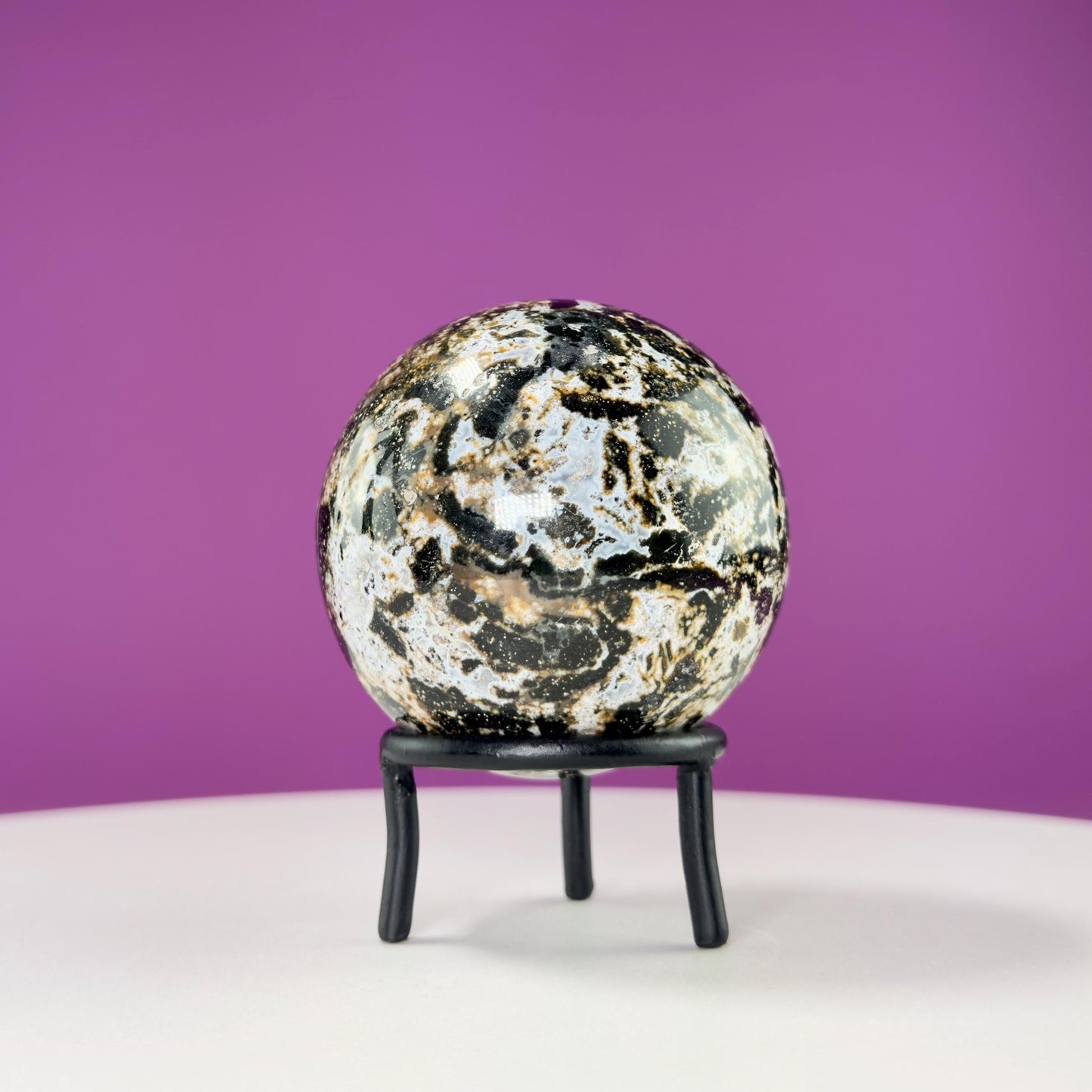 Sea Jasper Sphere on Black Wrought Iron Stand