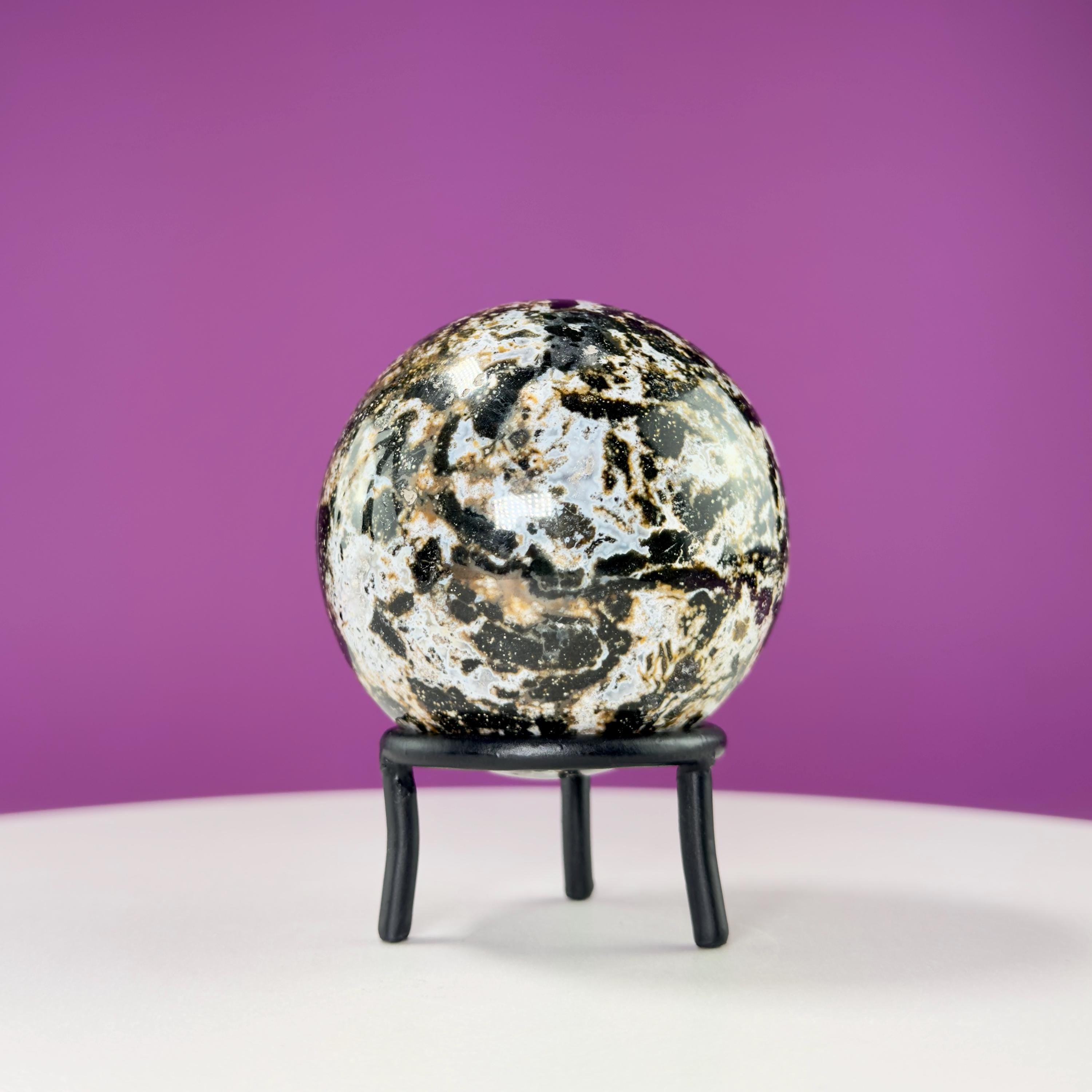 Sea Jasper Sphere on Black Wrought Iron Stand