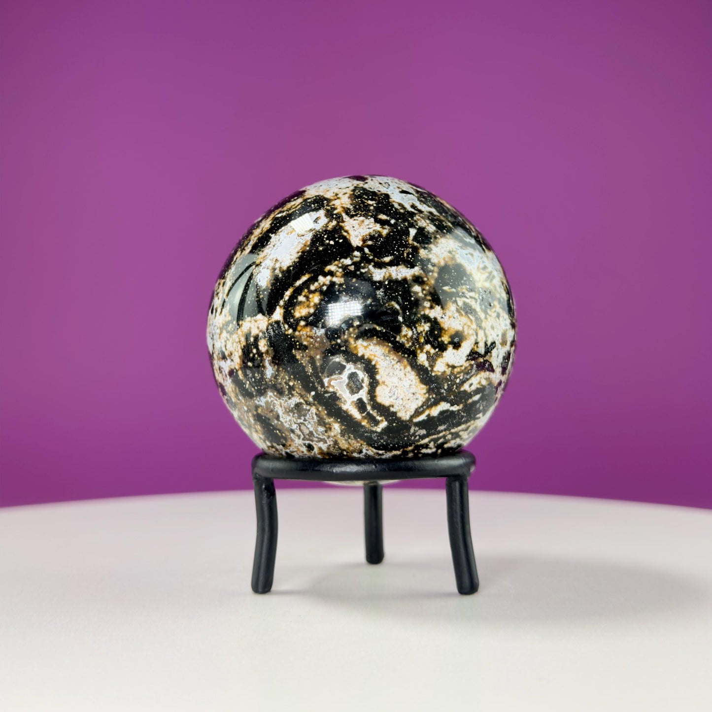 Sea Jasper Sphere on Black Wrought Iron Stand