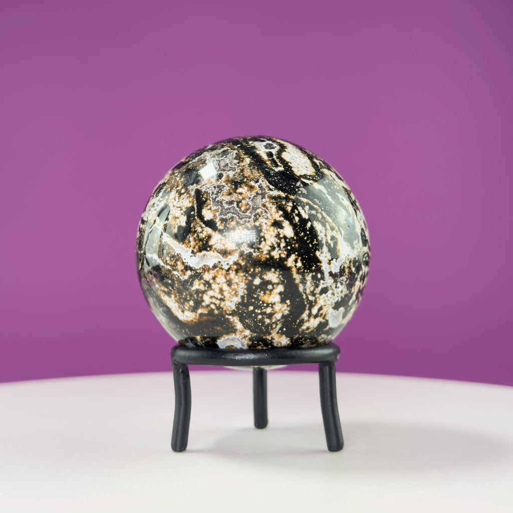 Sea Jasper Sphere on Black Wrought Iron Stand