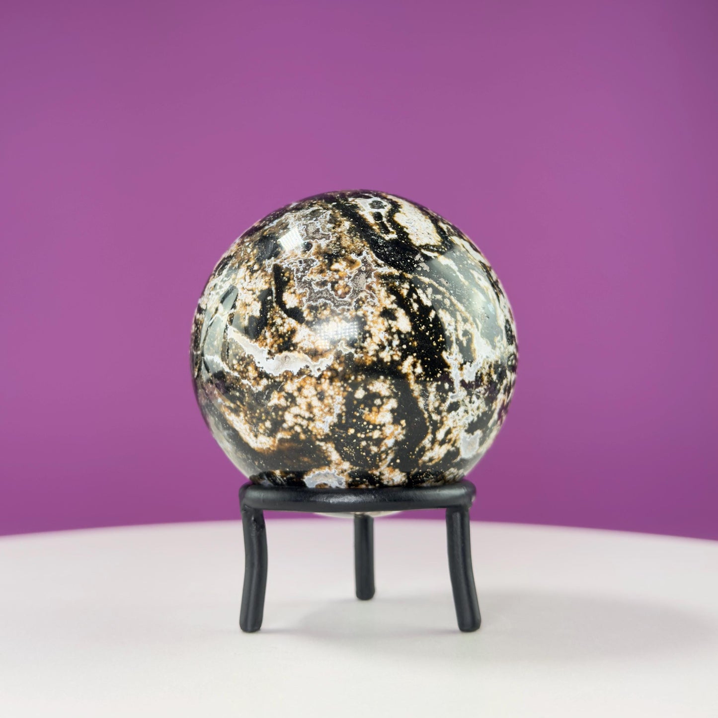 Sea Jasper Sphere on Black Wrought Iron Stand