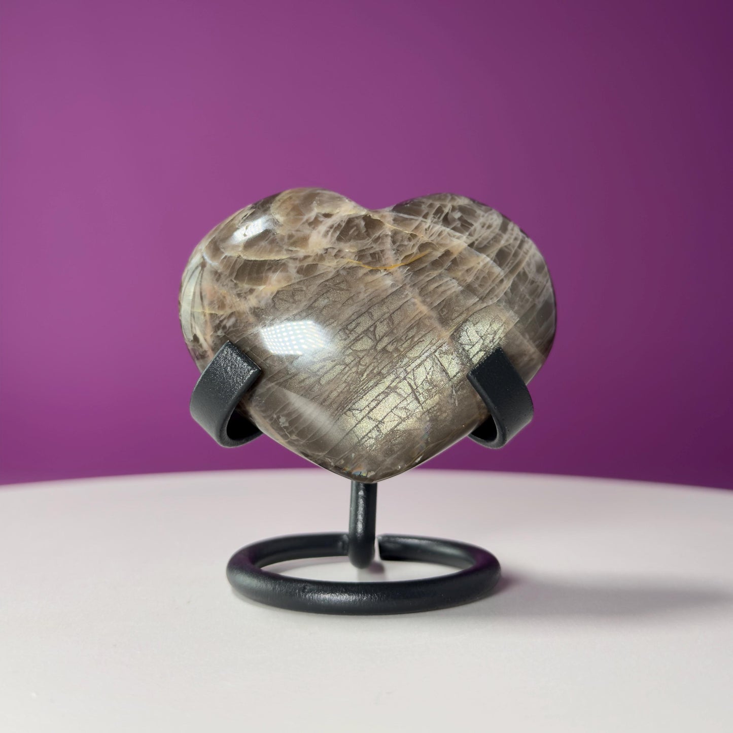 Black Moonstone Heart (Includes Black Metal Stand)
