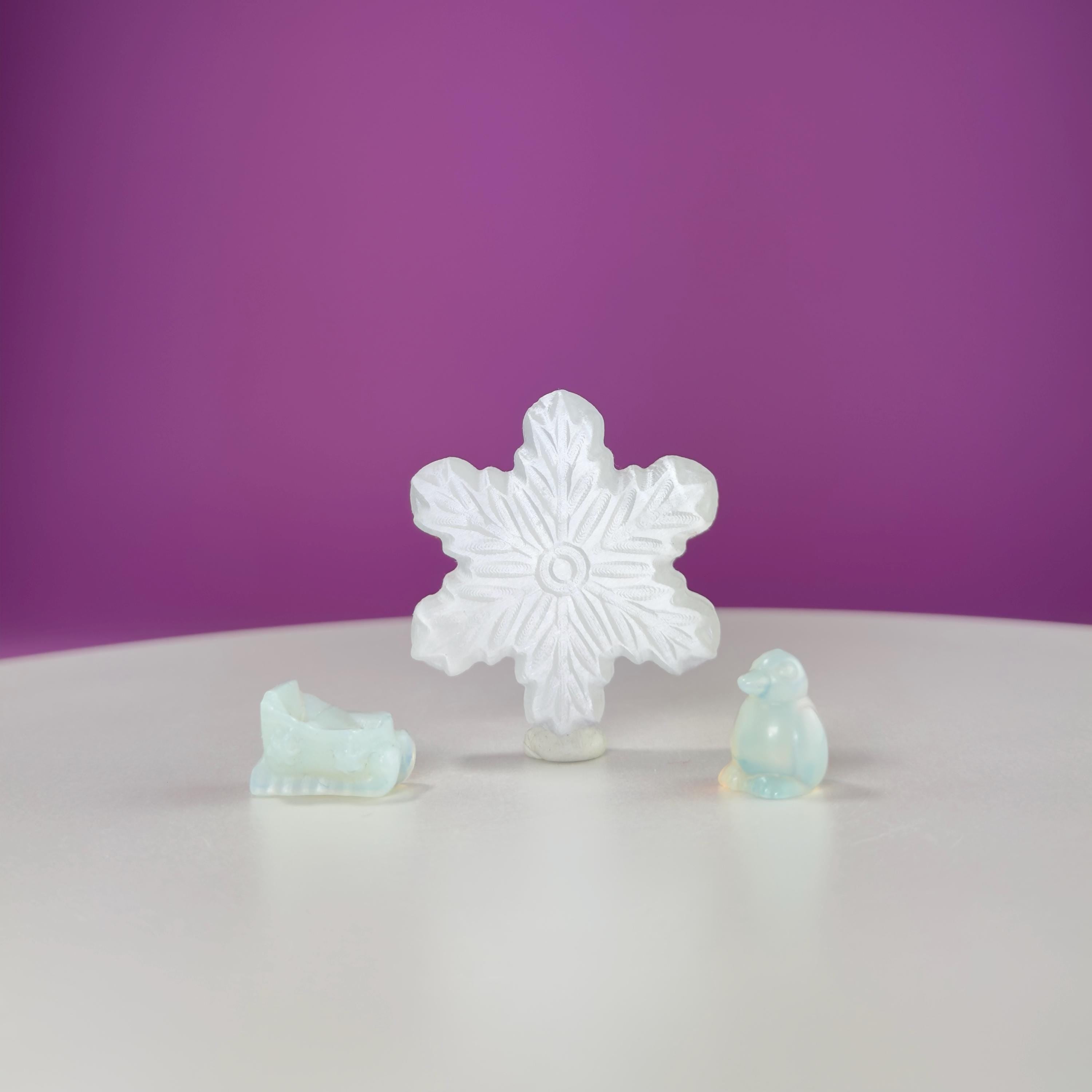 Gold Sheen Obsidian Palm Stone or Pocket Stone, Selenite Snowflake & Mini Opalite Sled or Penguin