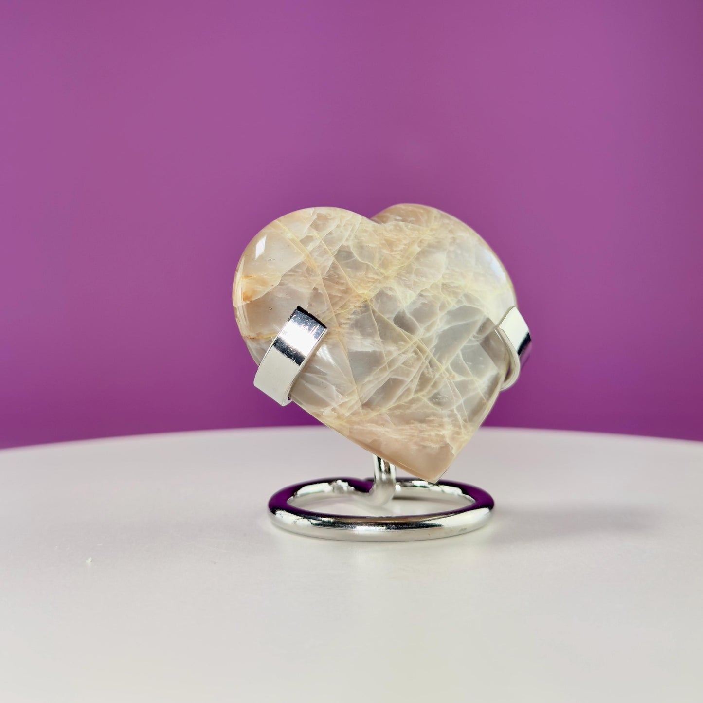 Moonstone Heart (Includes Silver Metal Stand)