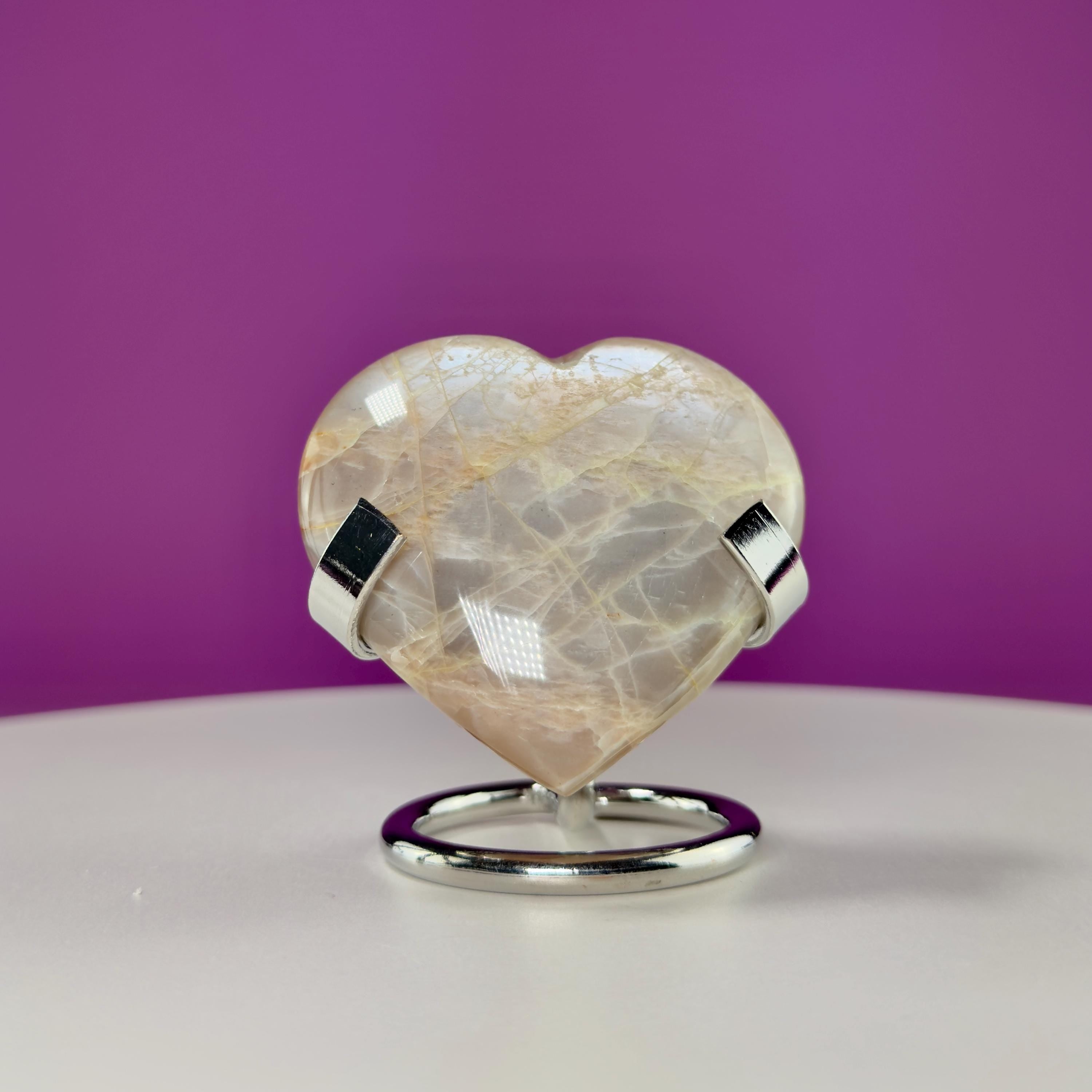 Moonstone Heart (Includes Silver Metal Stand)