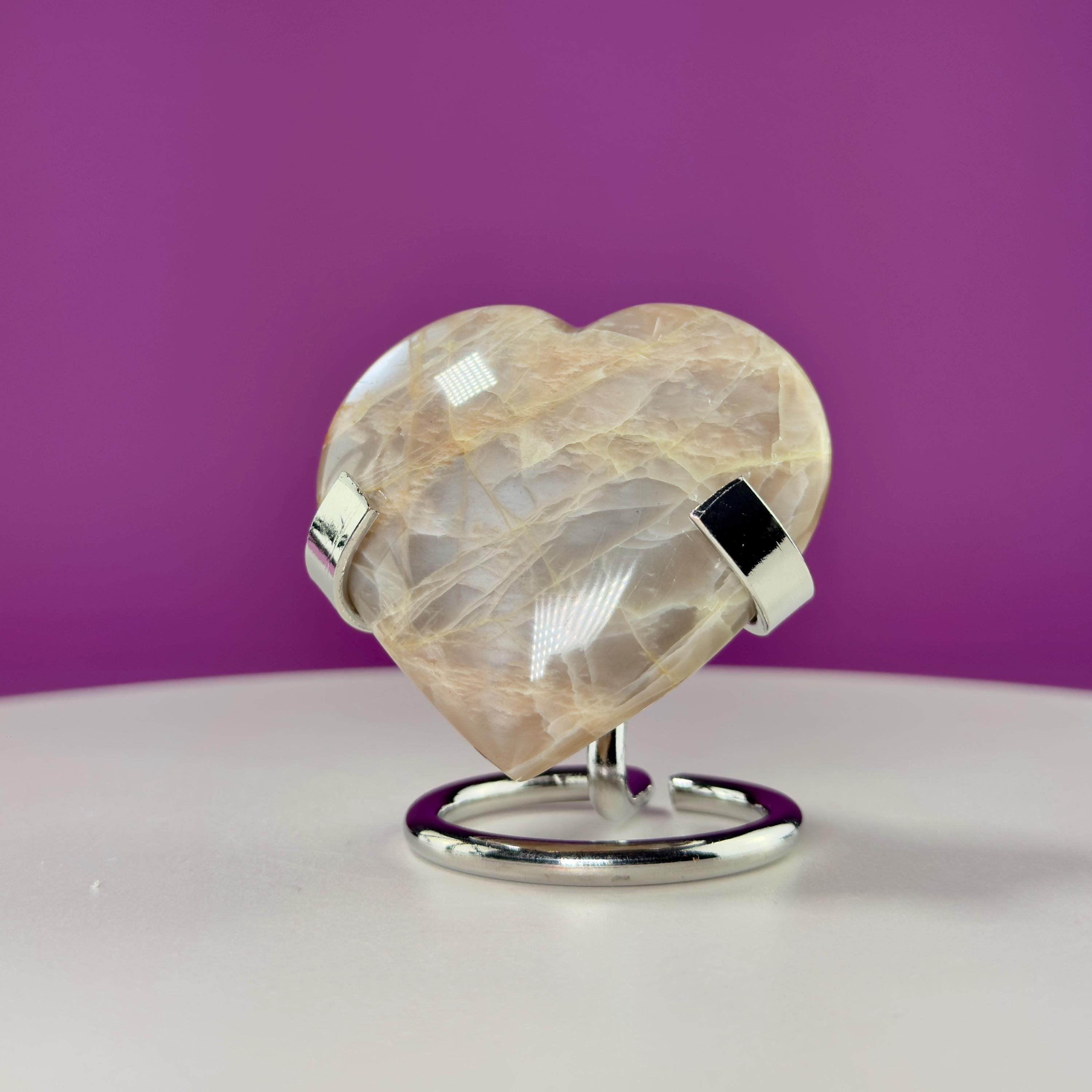Moonstone Heart (Includes Silver Metal Stand)