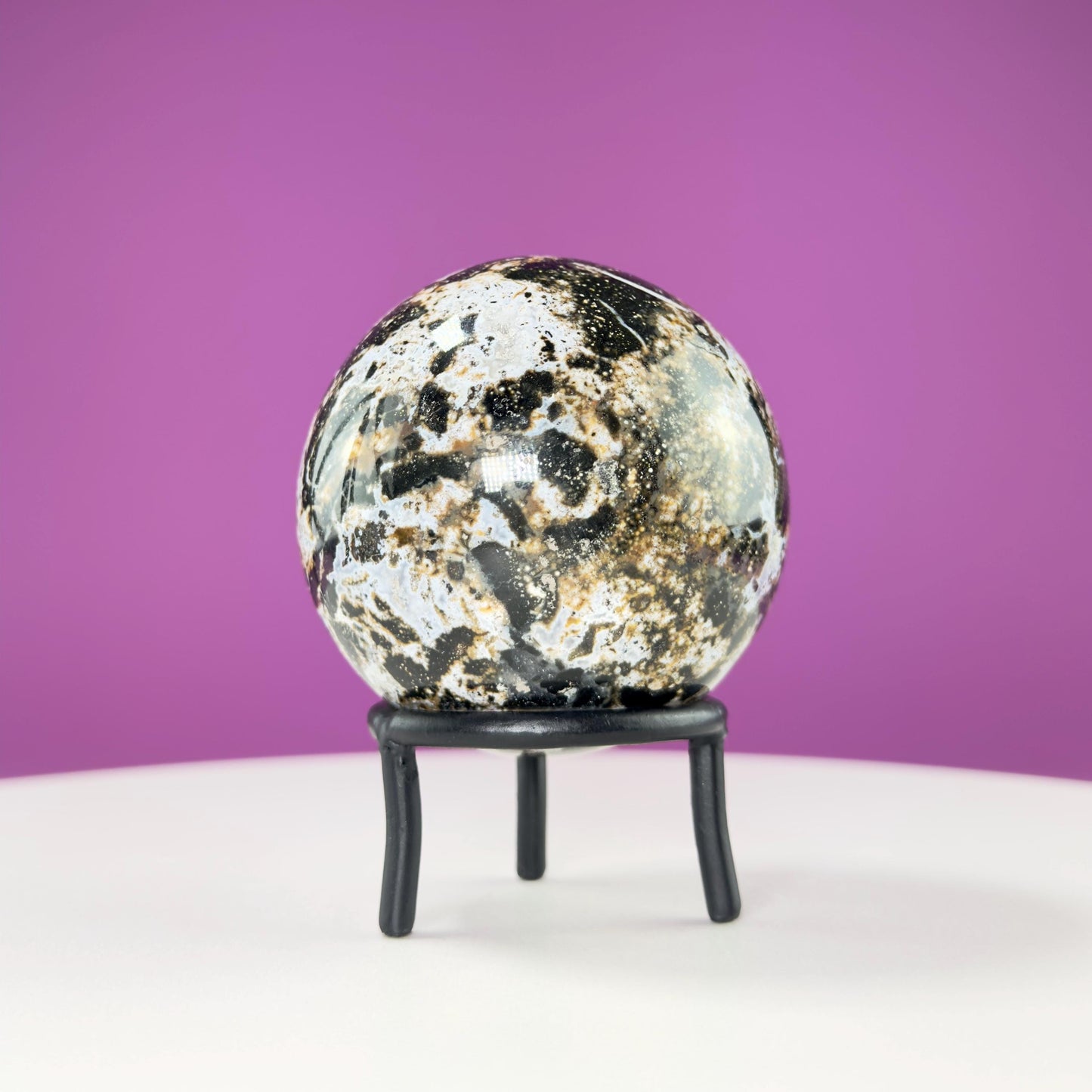 Sea Jasper Sphere on Black Wrought Iron Stand