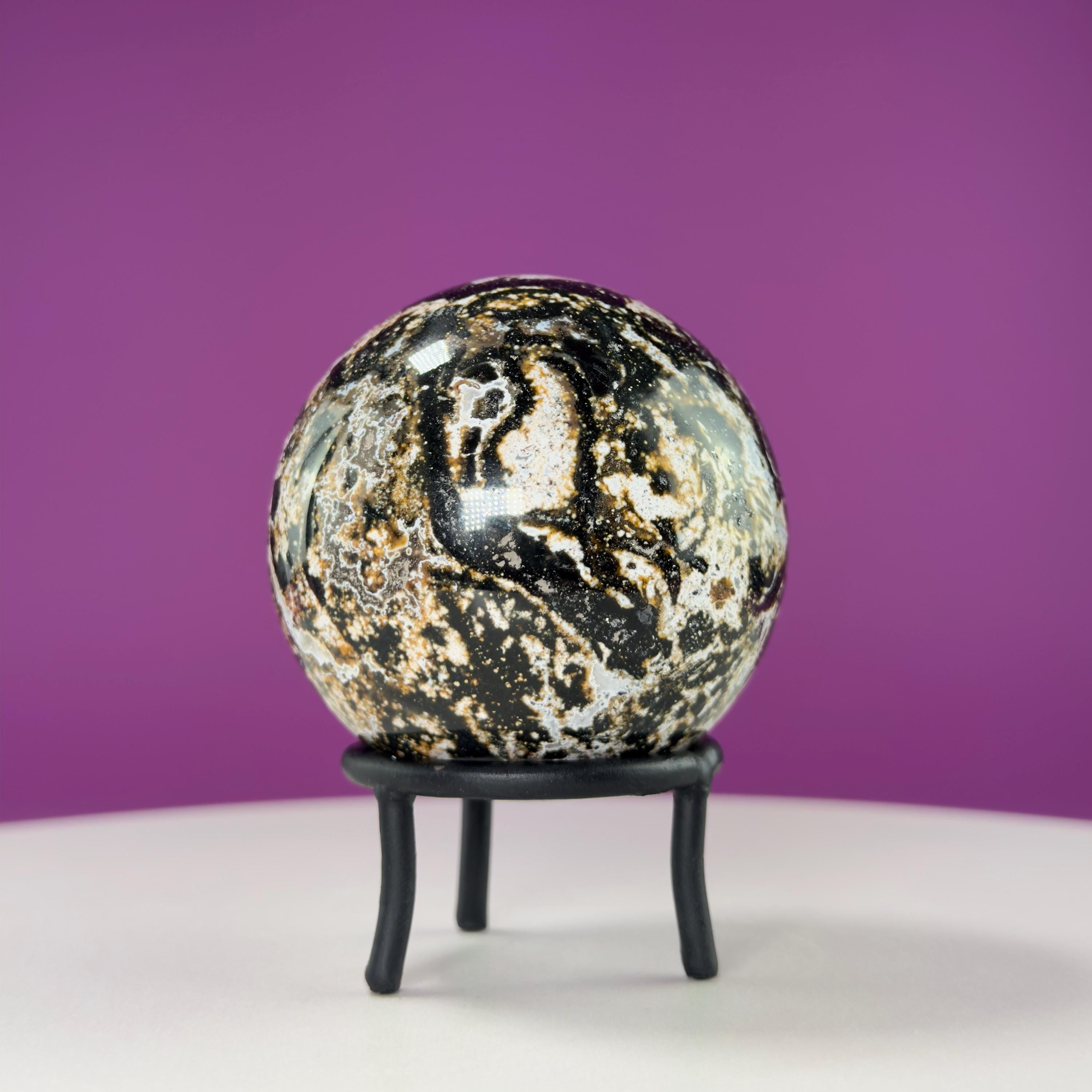 Sea Jasper Sphere on Black Wrought Iron Stand