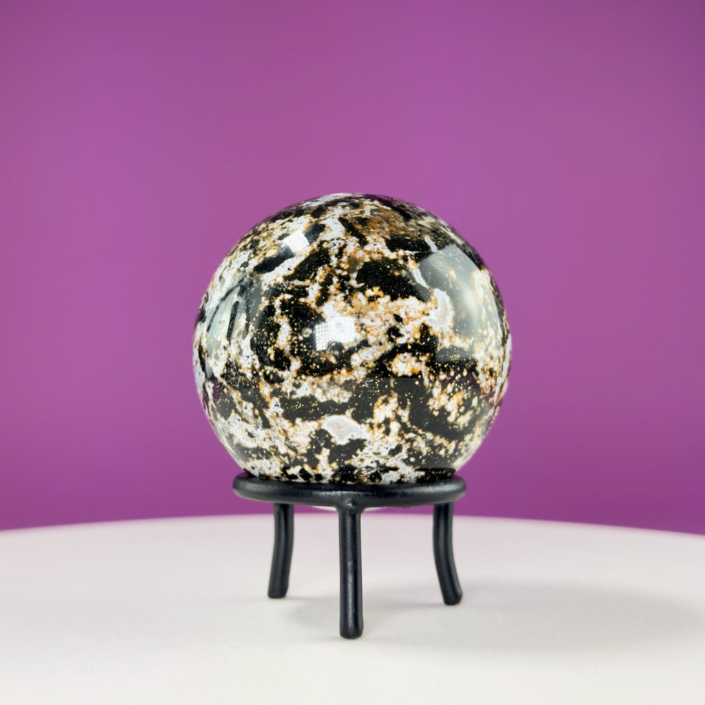 Sea Jasper Sphere on Black Wrought Iron Stand