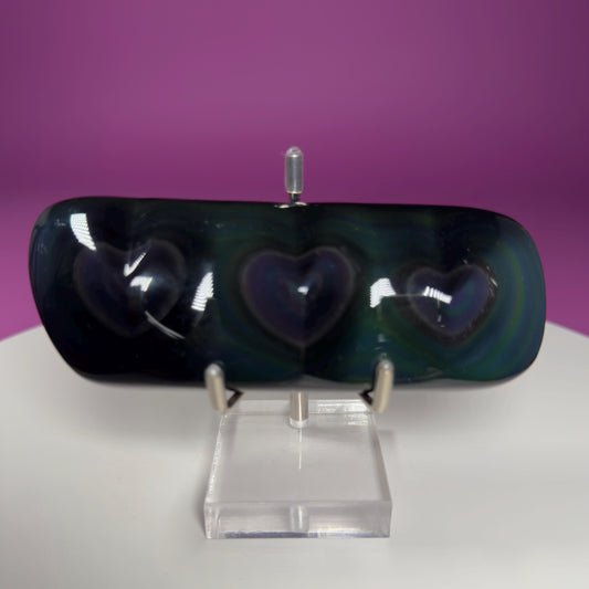Rainbow Obsidian Triple Heart Carving | Protective Stone Heart Sculpture
