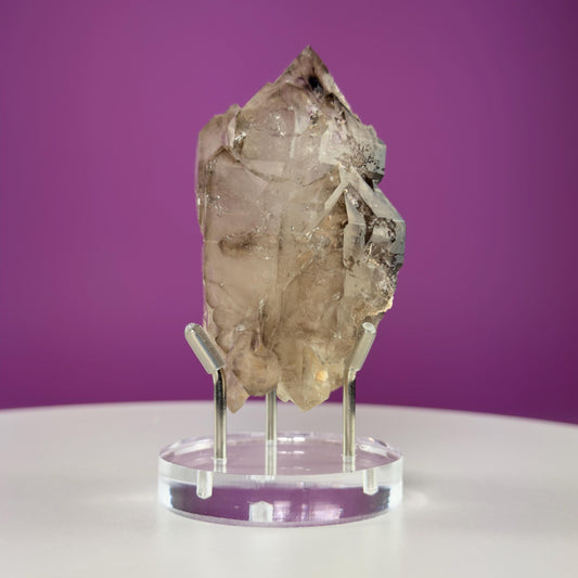 Smoky Quartz Elestial Specimen (Includes Silver Metal/Acrylic Stand)