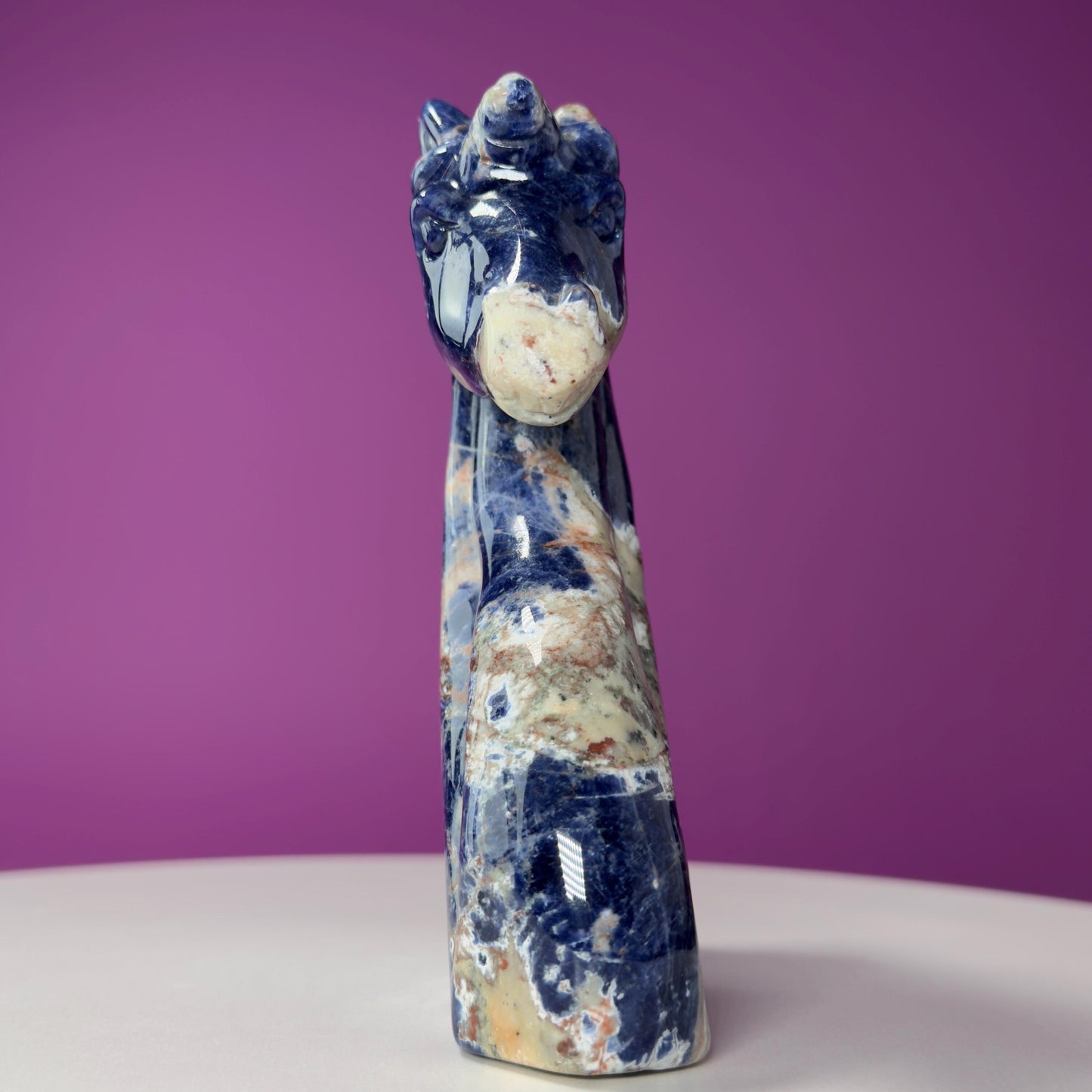 Sodalite Unicorn Carving, Crystal Animal Carving, Calming and Insight Stone