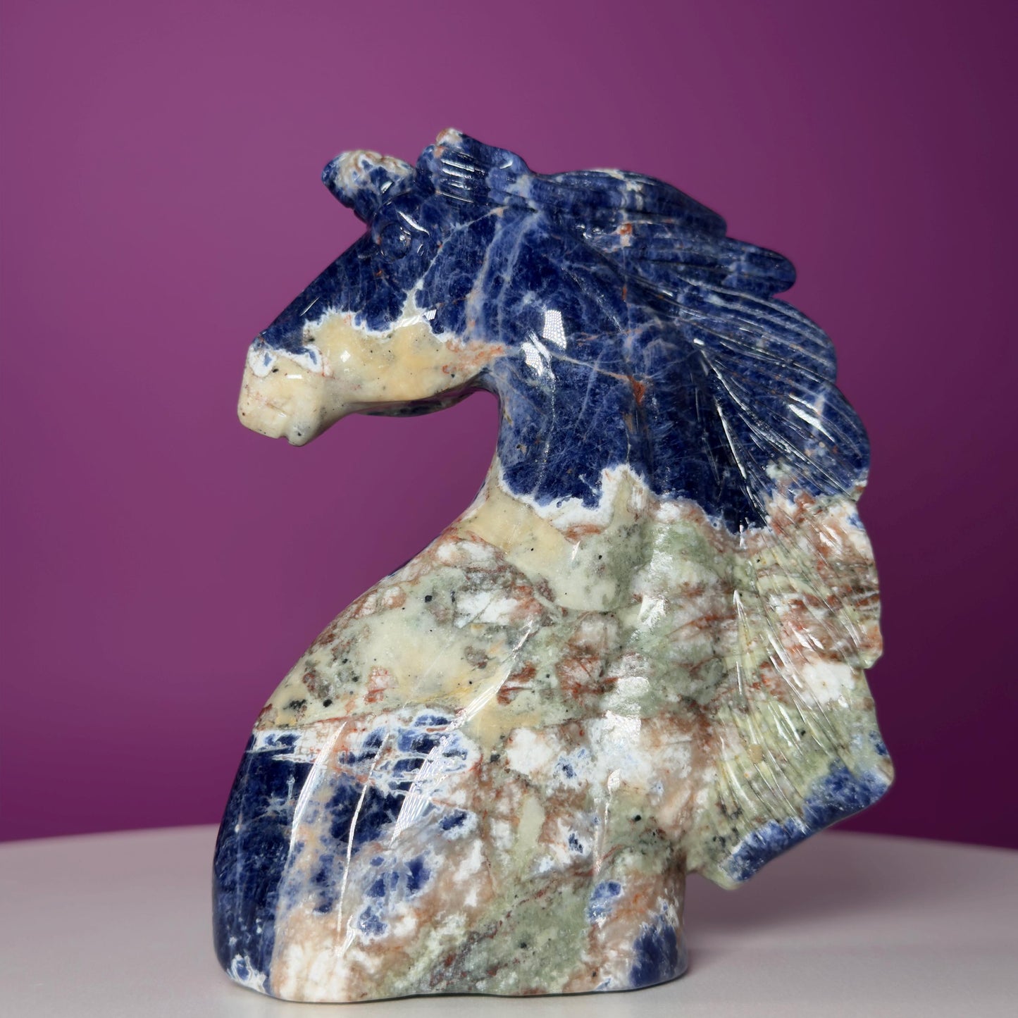 Sodalite Unicorn Carving, Crystal Animal Carving, Calming and Insight Stone