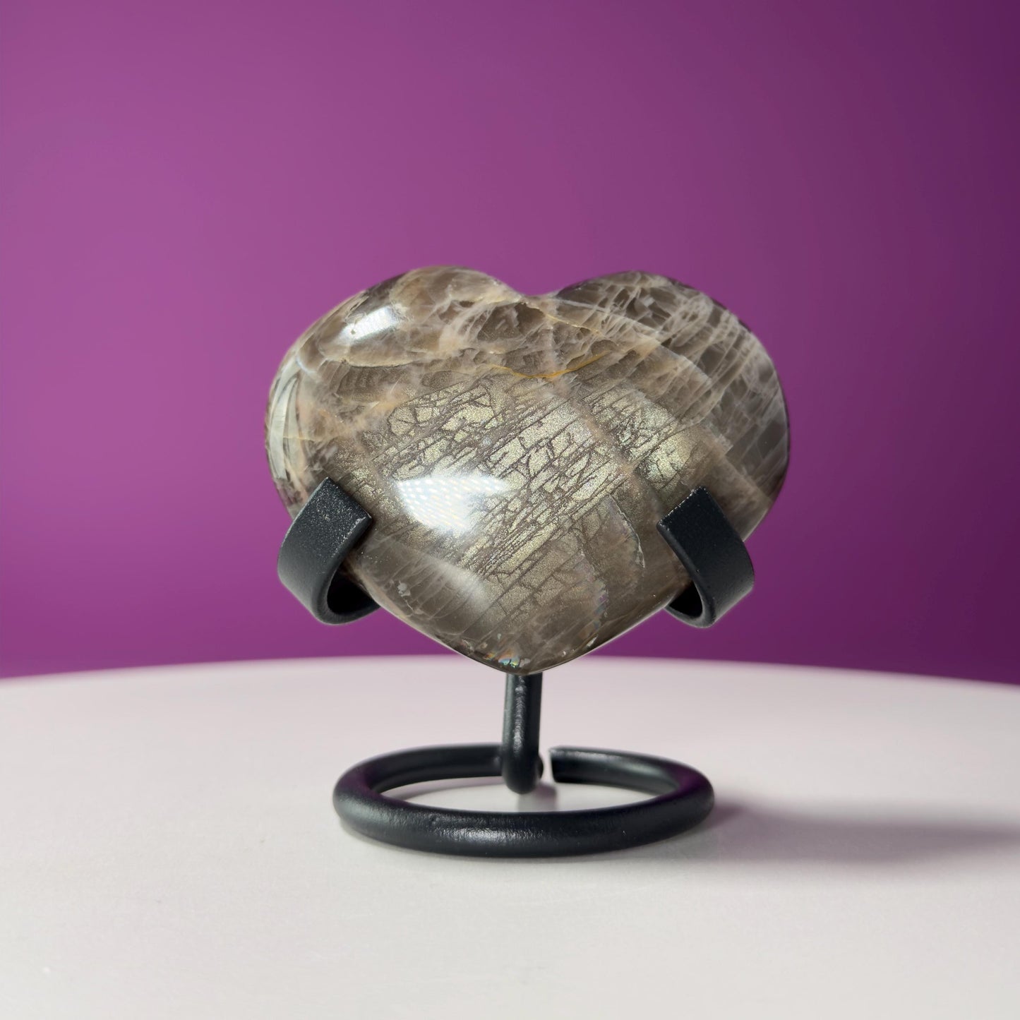 Black Moonstone Heart (Includes Black Metal Stand)