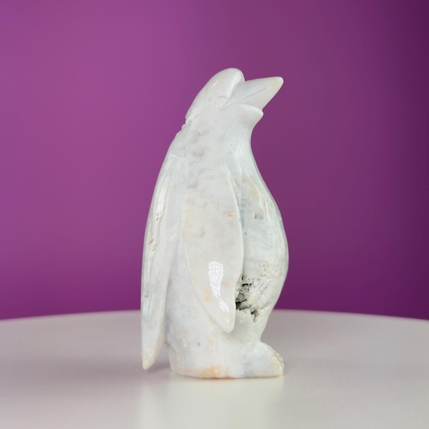 Light Ocean Jasper Penguin Carving, Crystal Animal Carving, Druzy Pocket