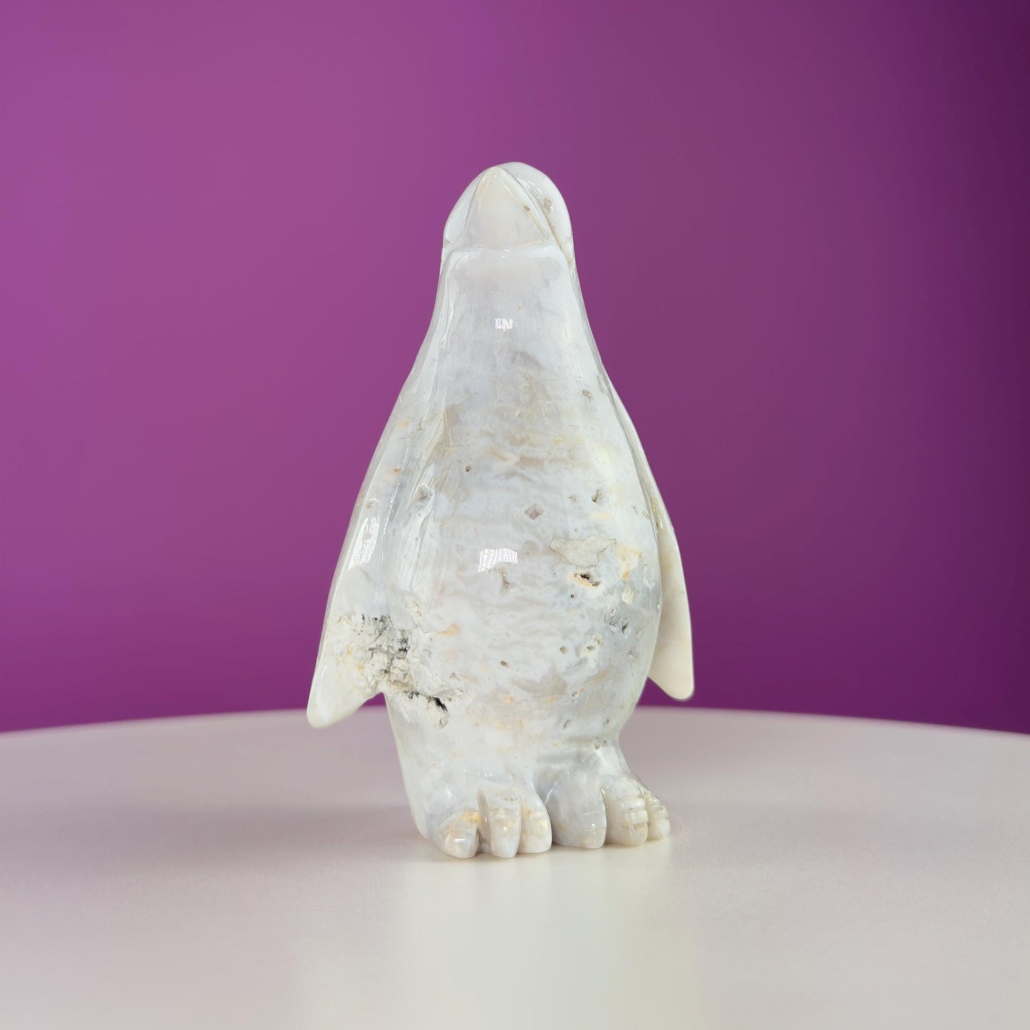 Light Ocean Jasper Penguin Carving, Crystal Animal Carving, Druzy Pocket