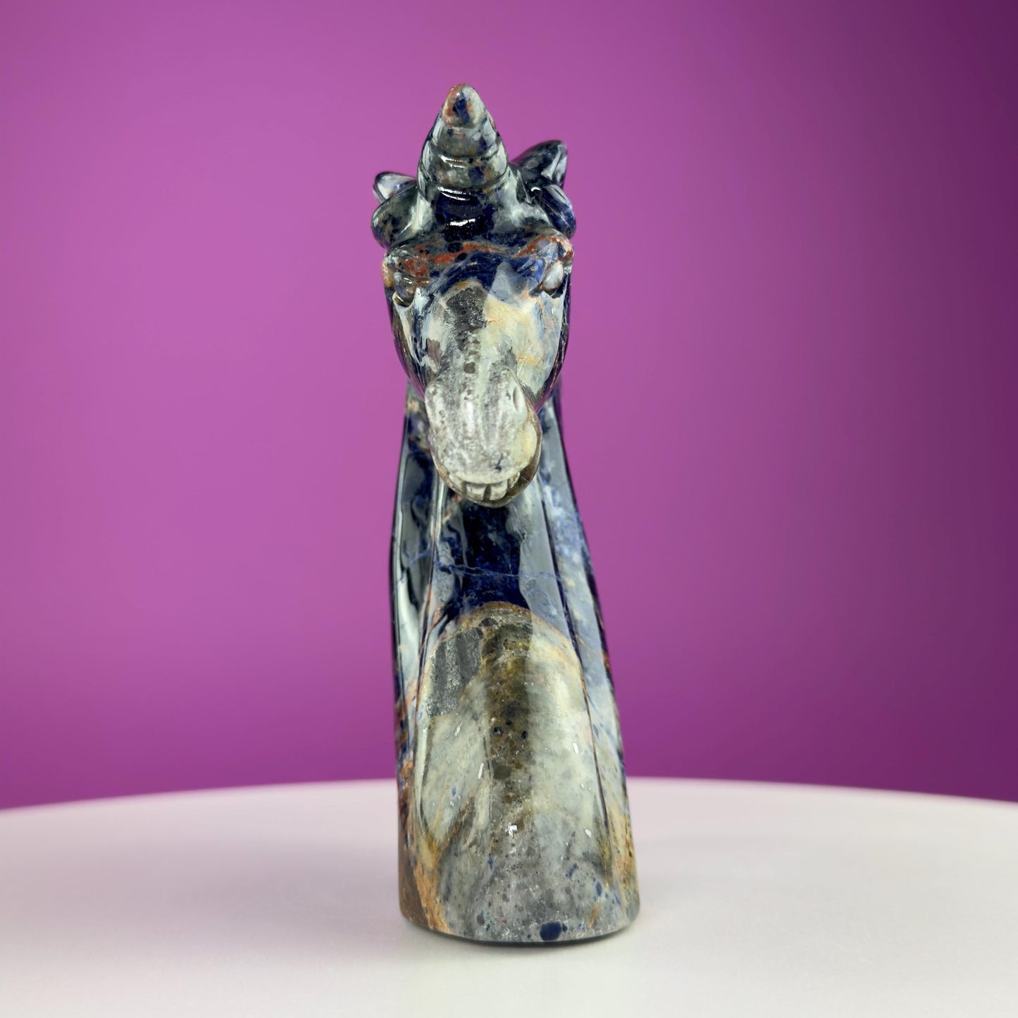 Sodalite Unicorn Carving, Crystal Animal Carving, Calming and Insight Stone