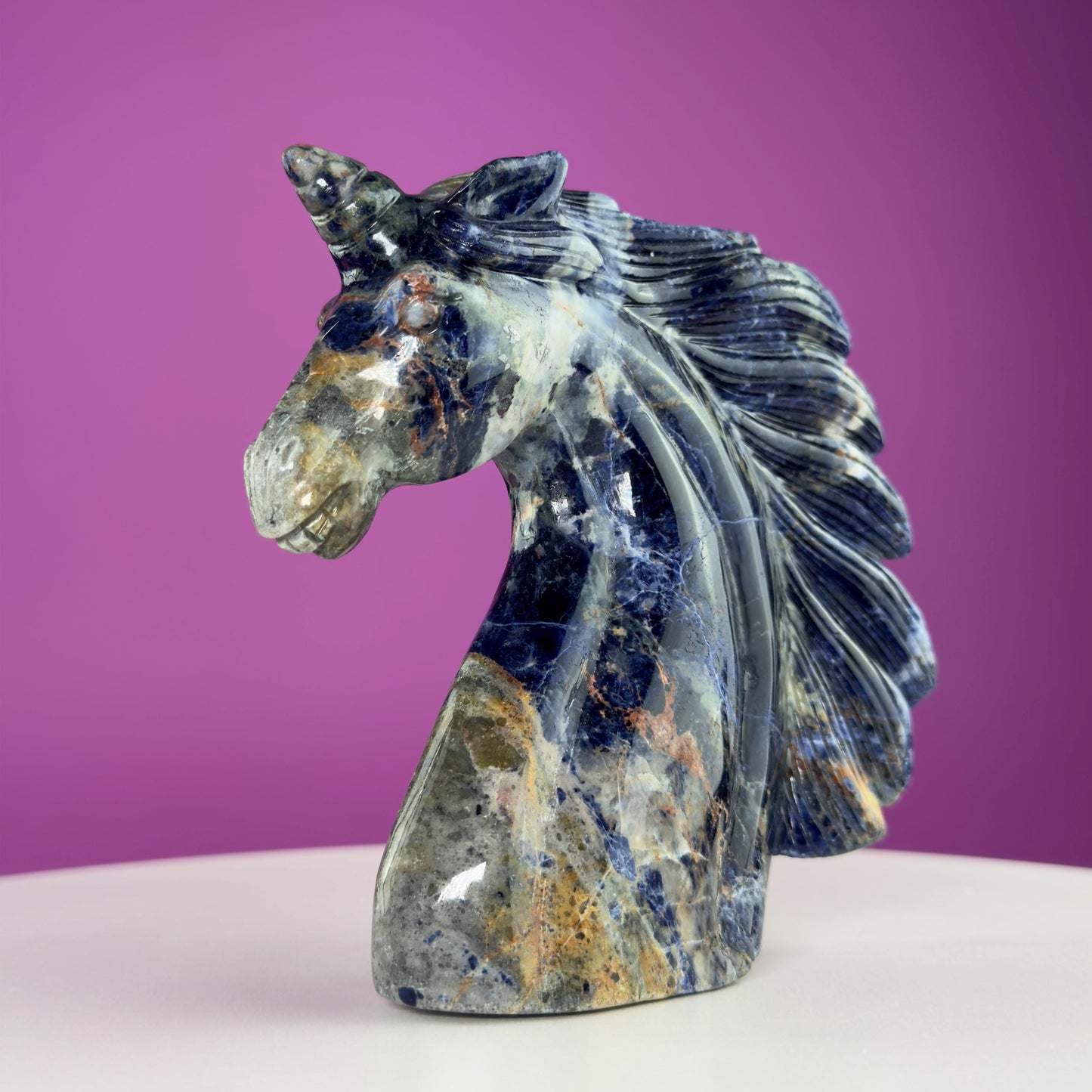 Sodalite Unicorn Carving, Crystal Animal Carving, Calming and Insight Stone