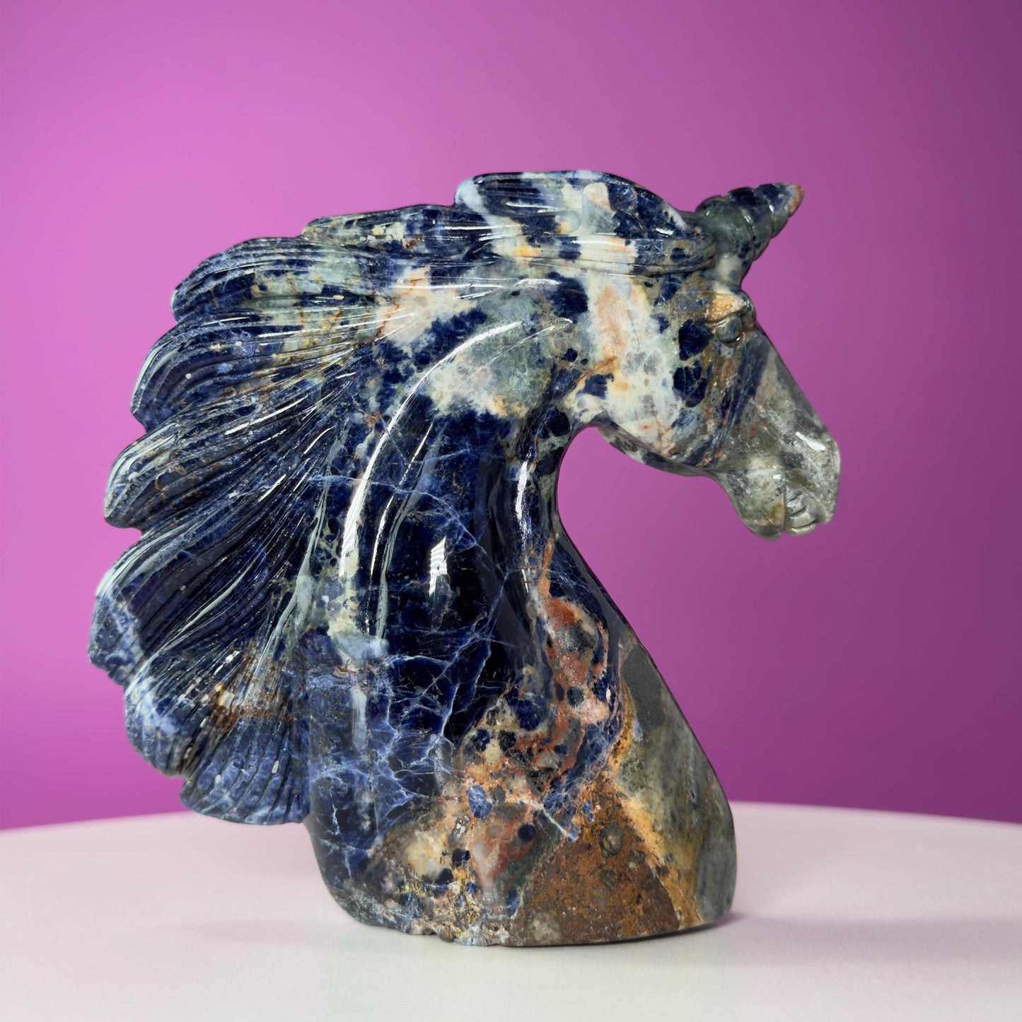 Sodalite Unicorn Carving, Crystal Animal Carving, Calming and Insight Stone