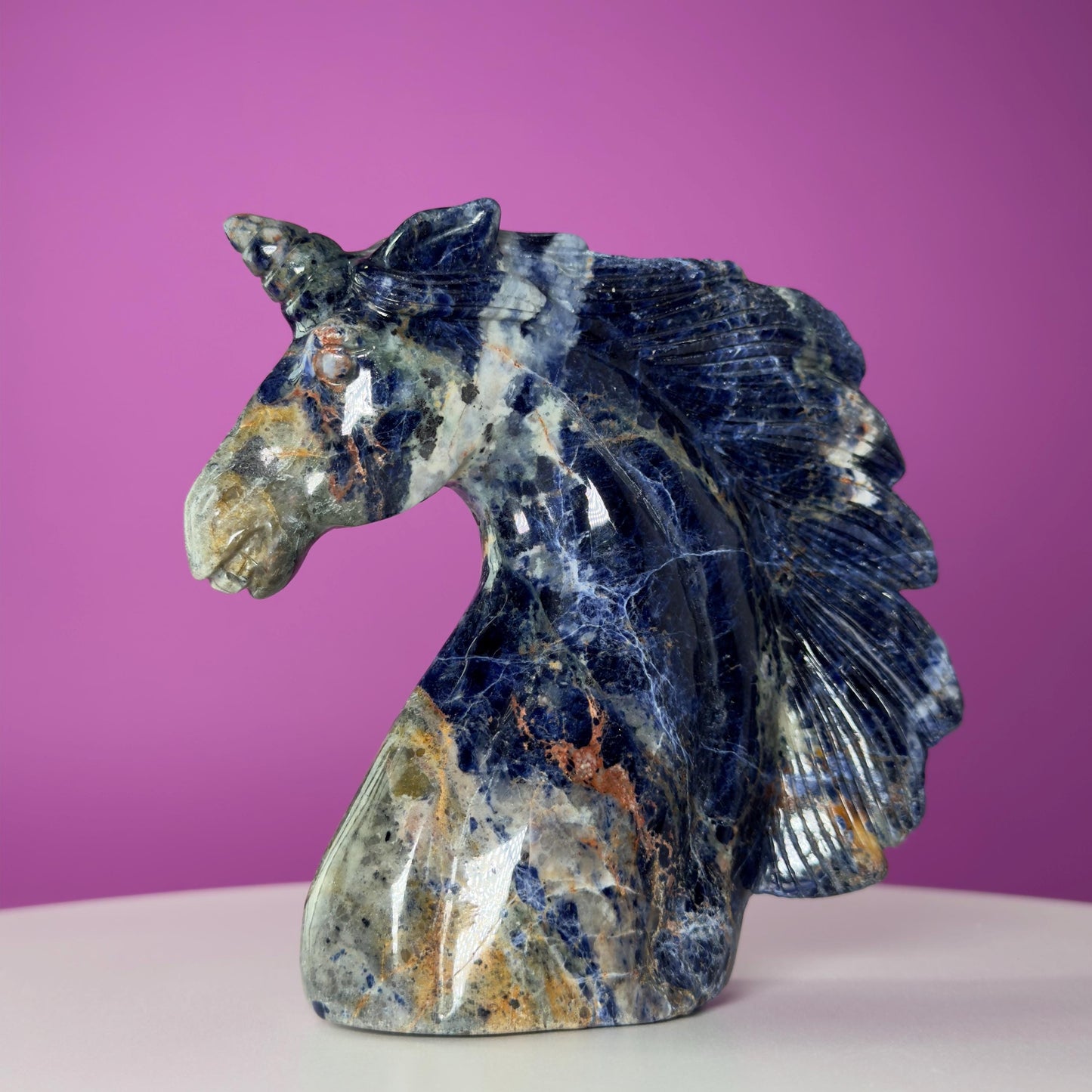 Sodalite Unicorn Carving, Crystal Animal Carving, Calming and Insight Stone