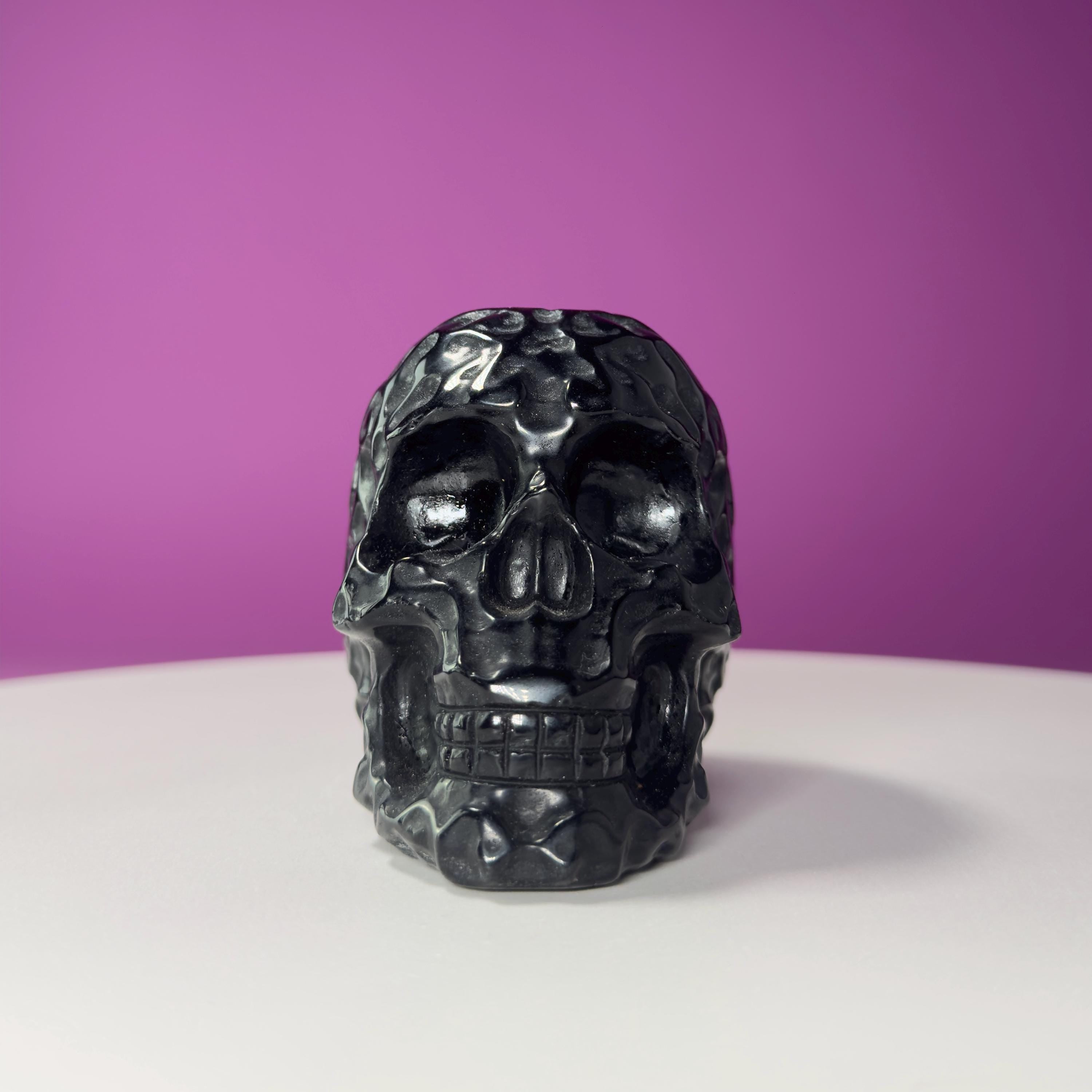 Black Obsidian Carved Skull – 416g Protective Crystal Sculpture