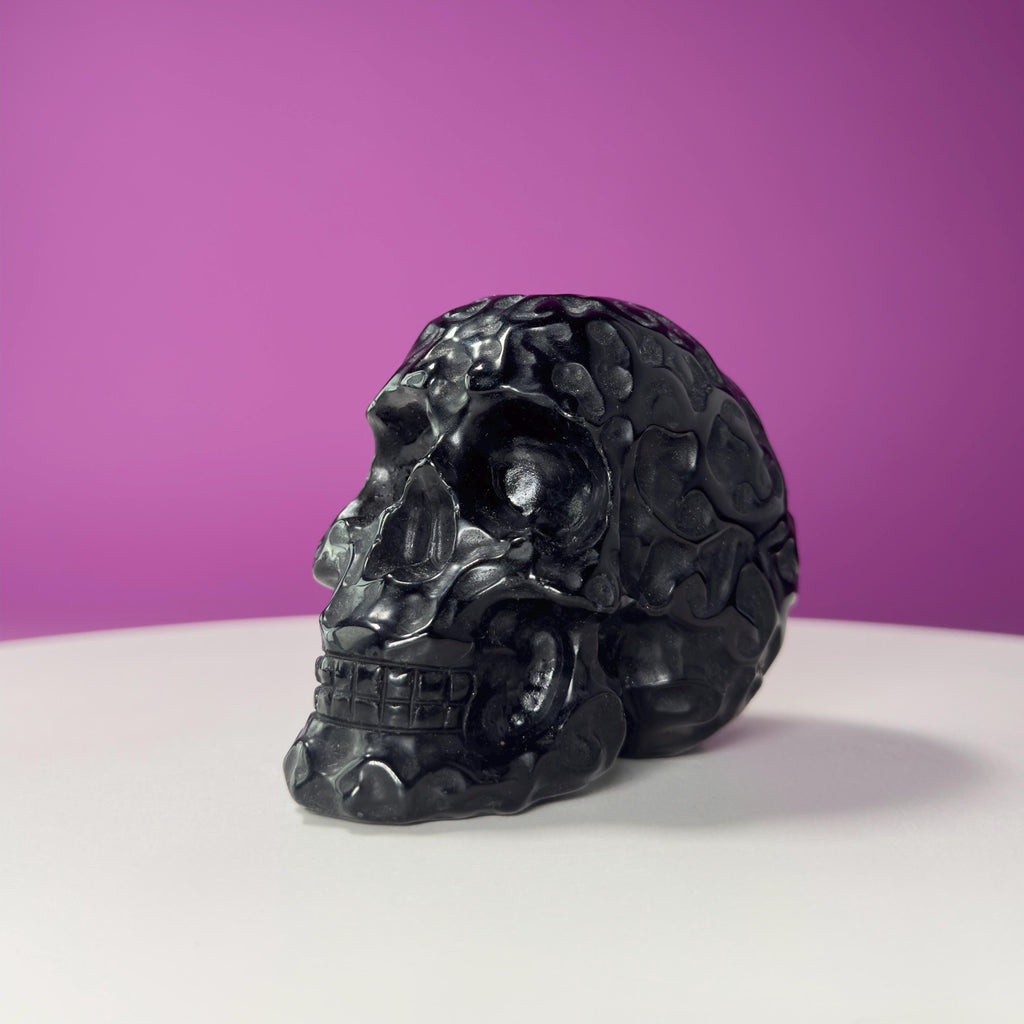 Black Obsidian Carved Skull – 416g Protective Crystal Sculpture