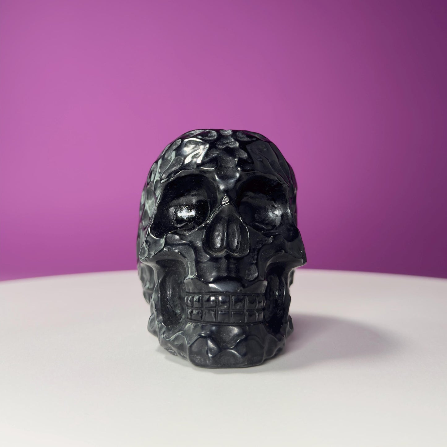 Black Obsidian Carved Skull, Protective Crystal Carving, Grounding Stone Decor