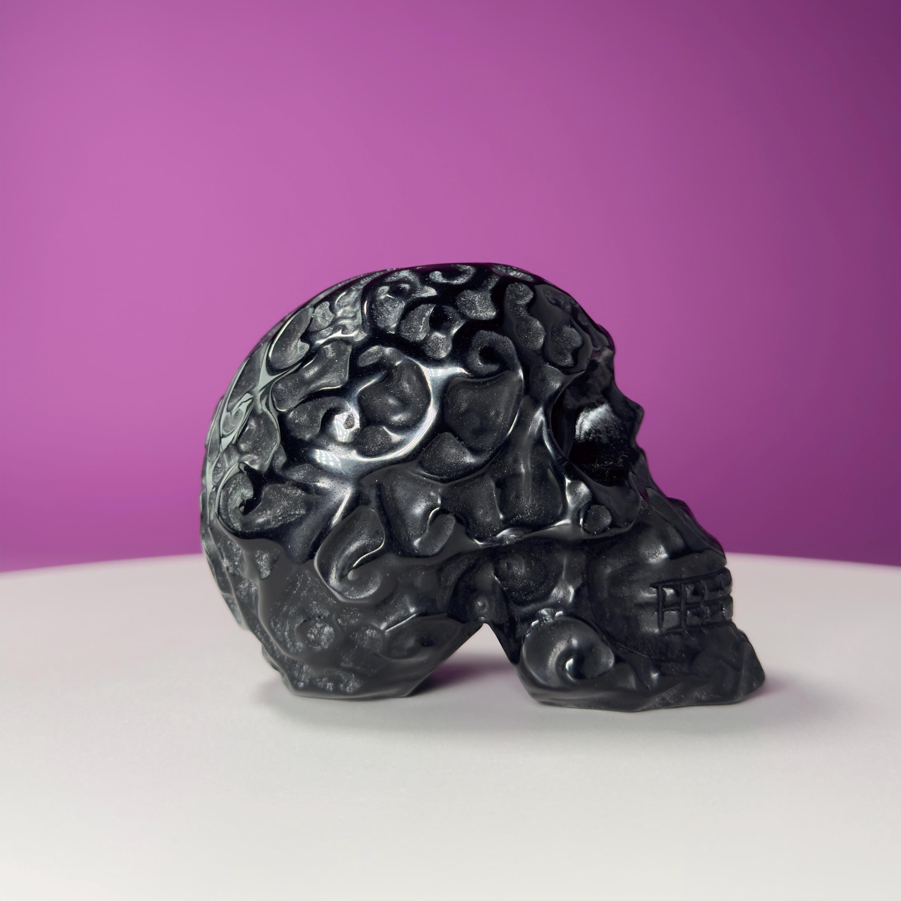 Black Obsidian Carved Skull – 416g Protective Crystal Sculpture