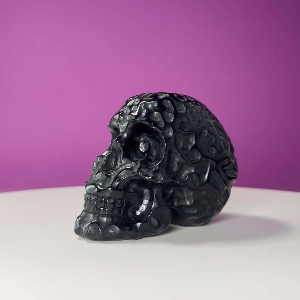 Black Obsidian Carved Skull – 416g Protective Crystal Sculpture