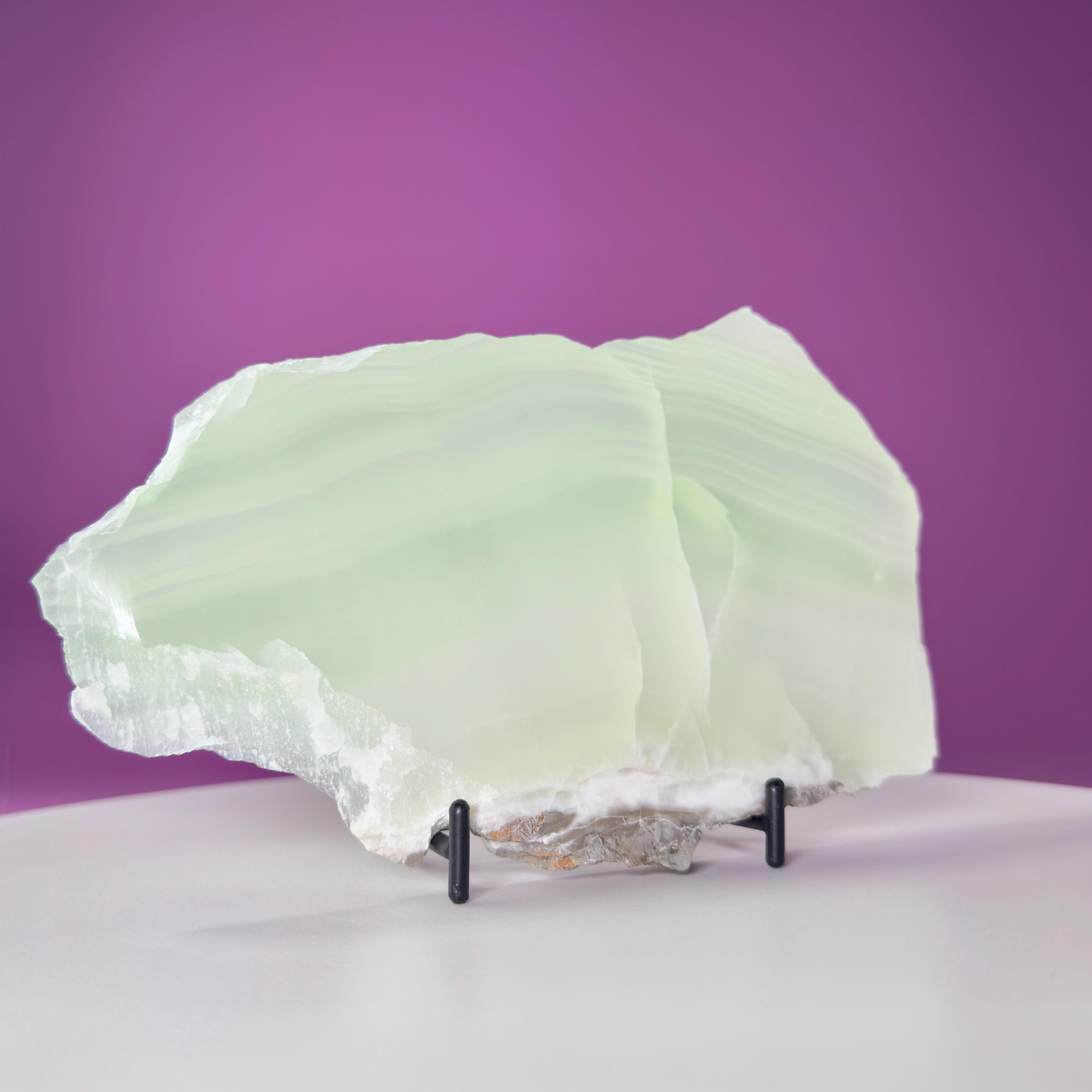 Green Calcite Slab (Mexico) (Includes Black Metal Stand)-UV Reactive