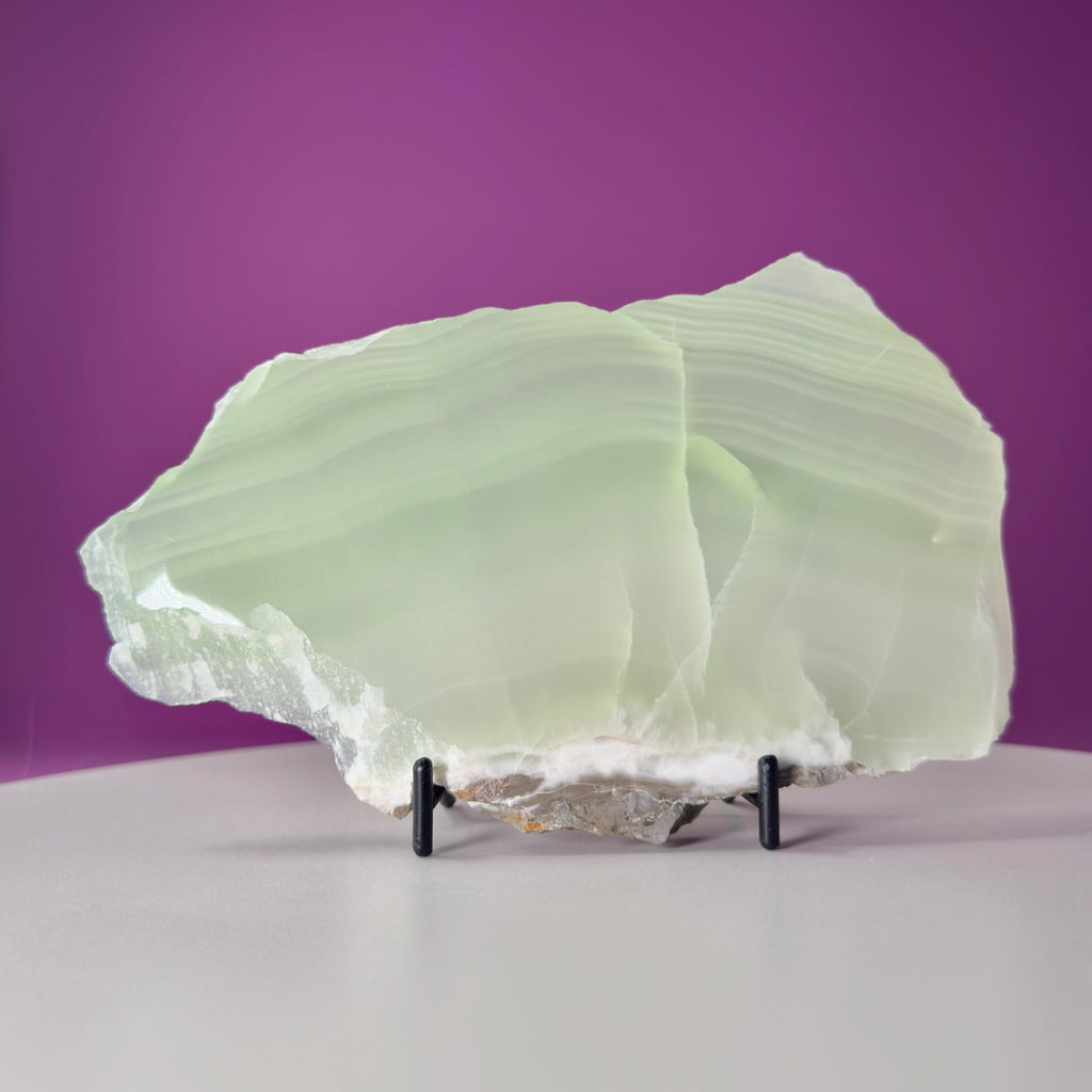 Green Calcite Slab (Mexico) (Includes Black Metal Stand)-UV Reactive